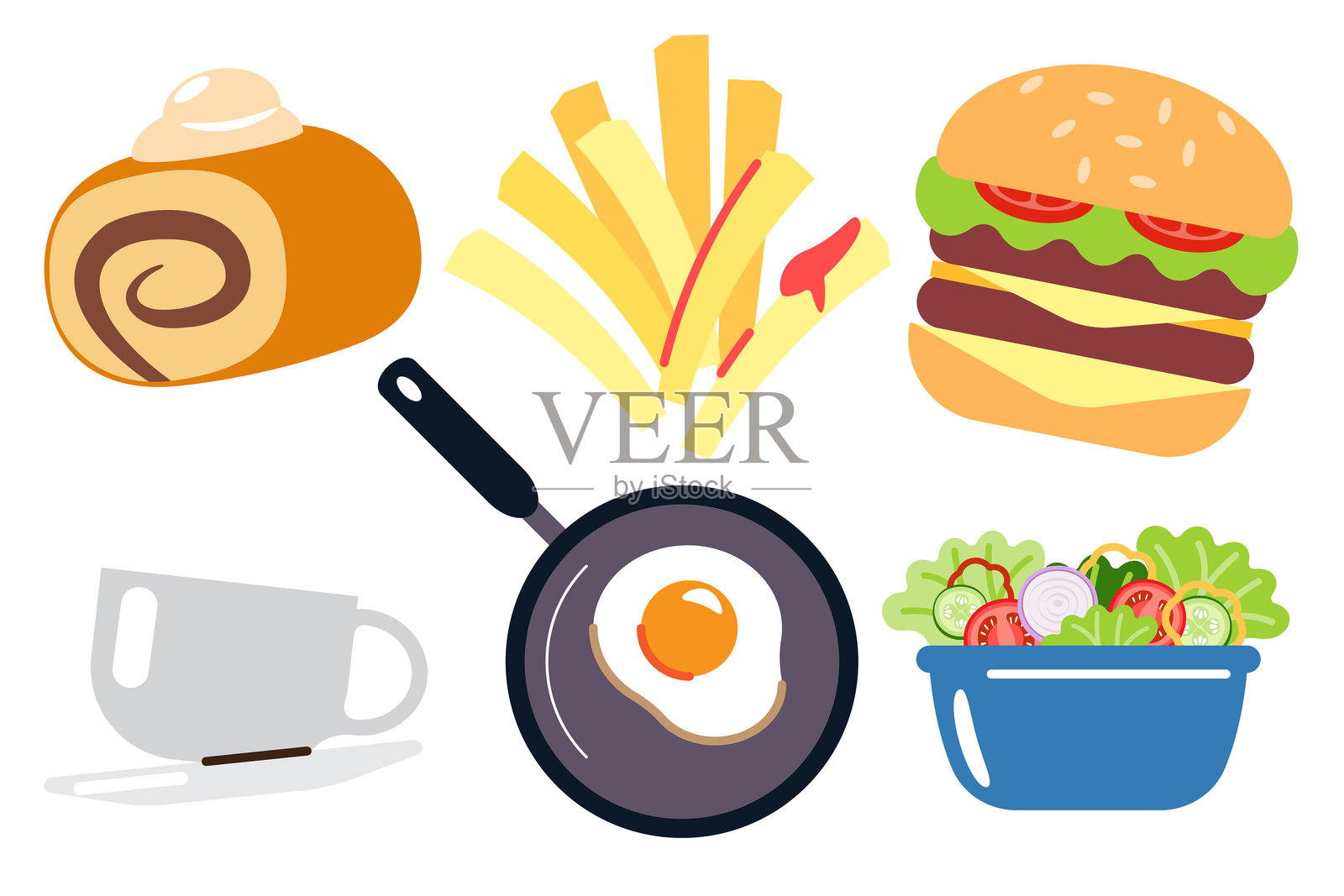 快餐和早餐矢量图集插画图片素材