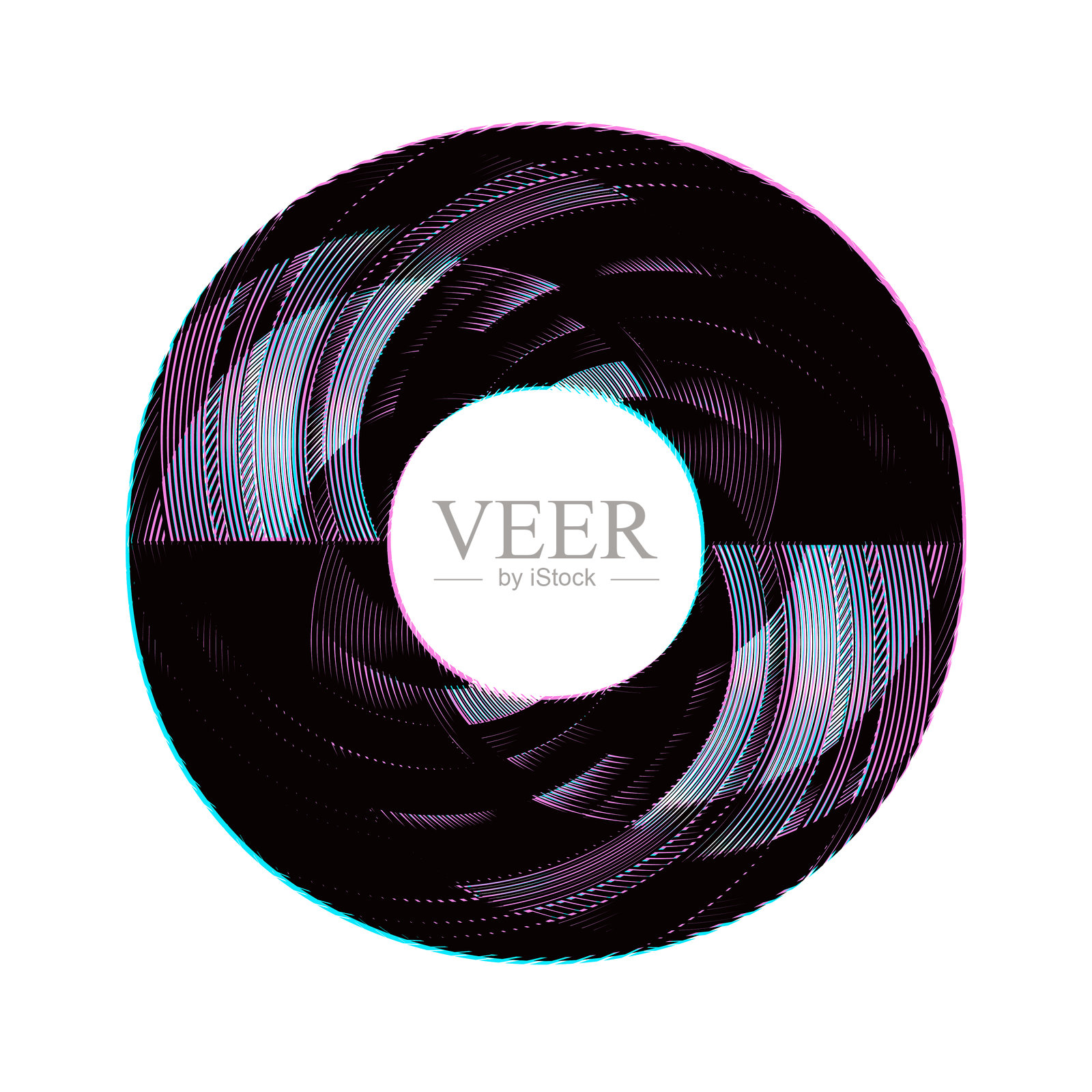 带有漩涡图案的环面，采用故障技术切割而成插画图片素材