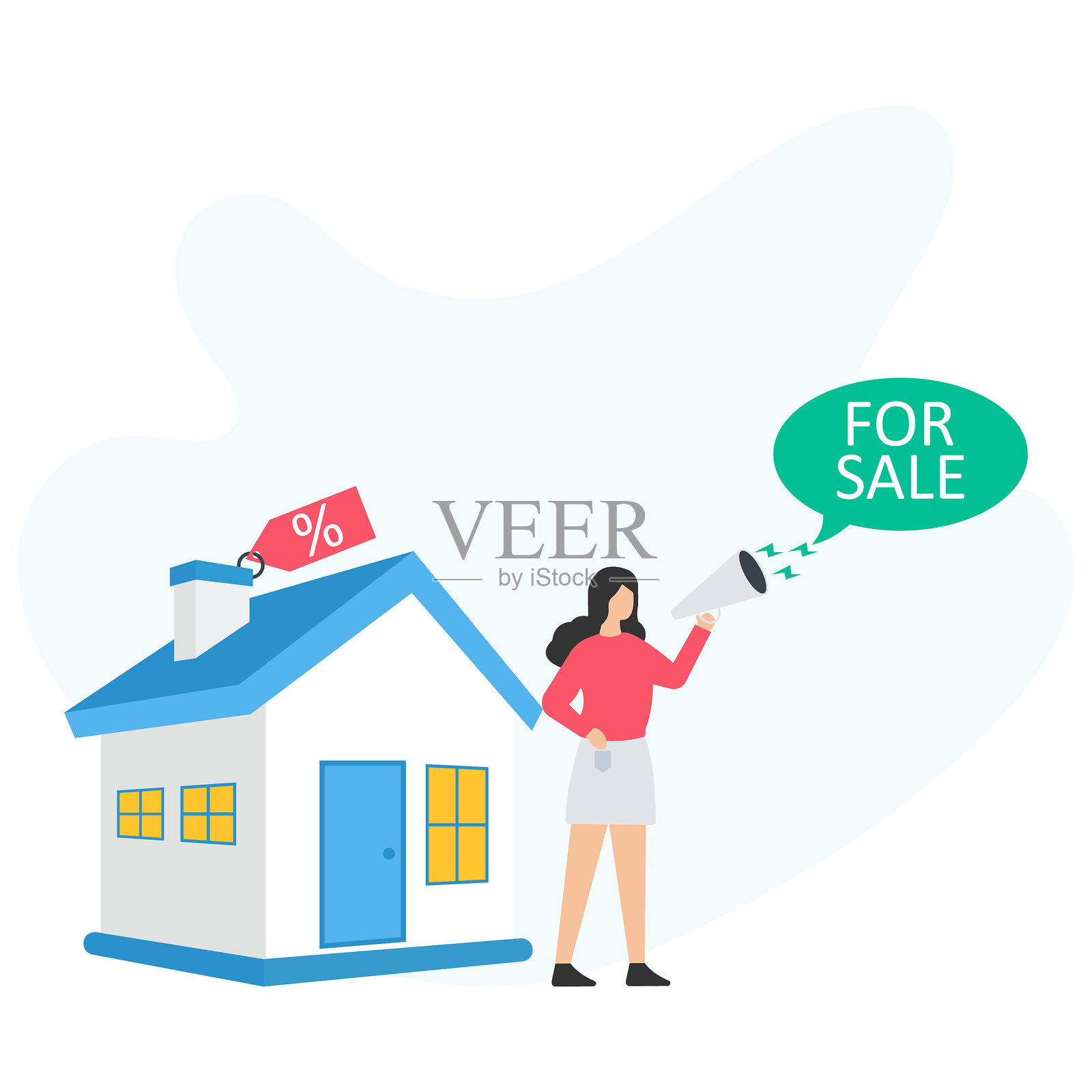 折扣房屋和经济实惠的物业，打折房地产或预算友好的住宅，降价房屋和性价比高的选择，物业销售或折扣价格，经济适用房和价值交易，房地产折扣或特价优惠。插画图片素材