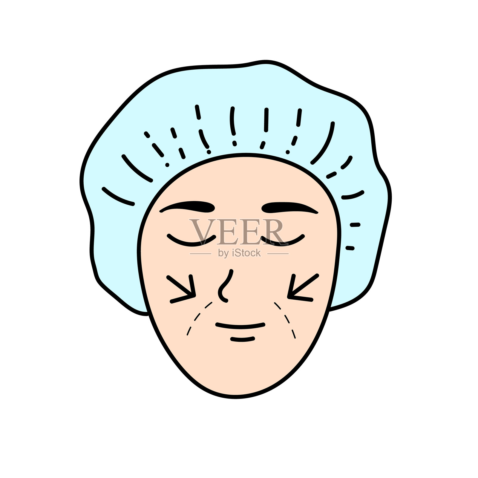 女性美容整形手术面颊隆起手绘图插画图片素材