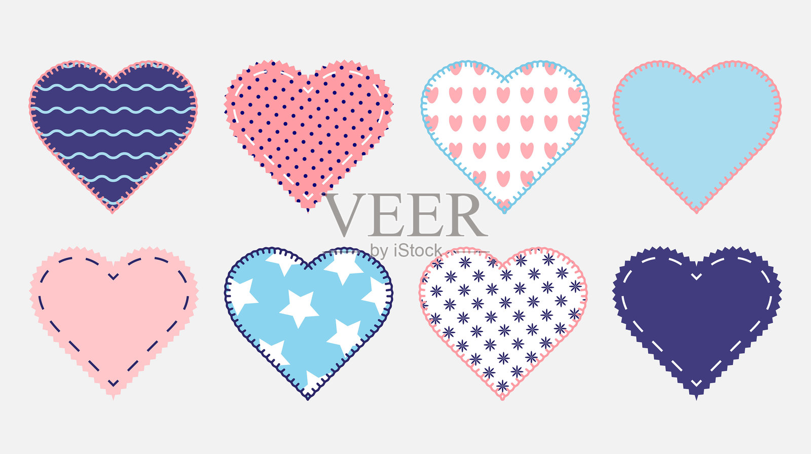 彩色图案纺织心形的矢量剪贴画插画图片素材