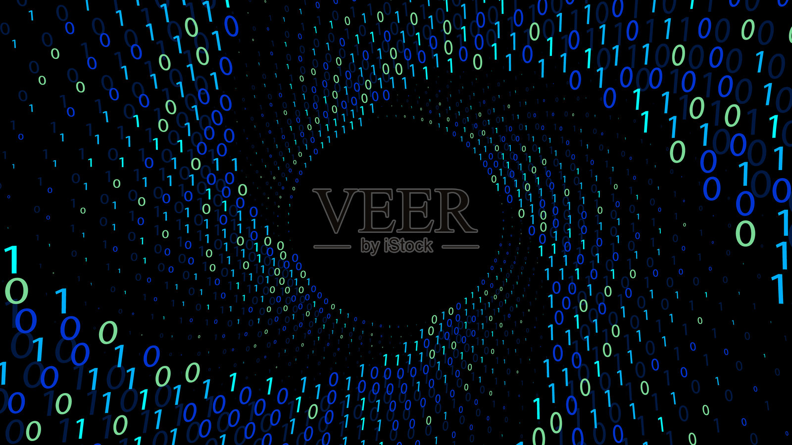 未来主义背景，二进制代码形成旋转漩涡。插画图片素材