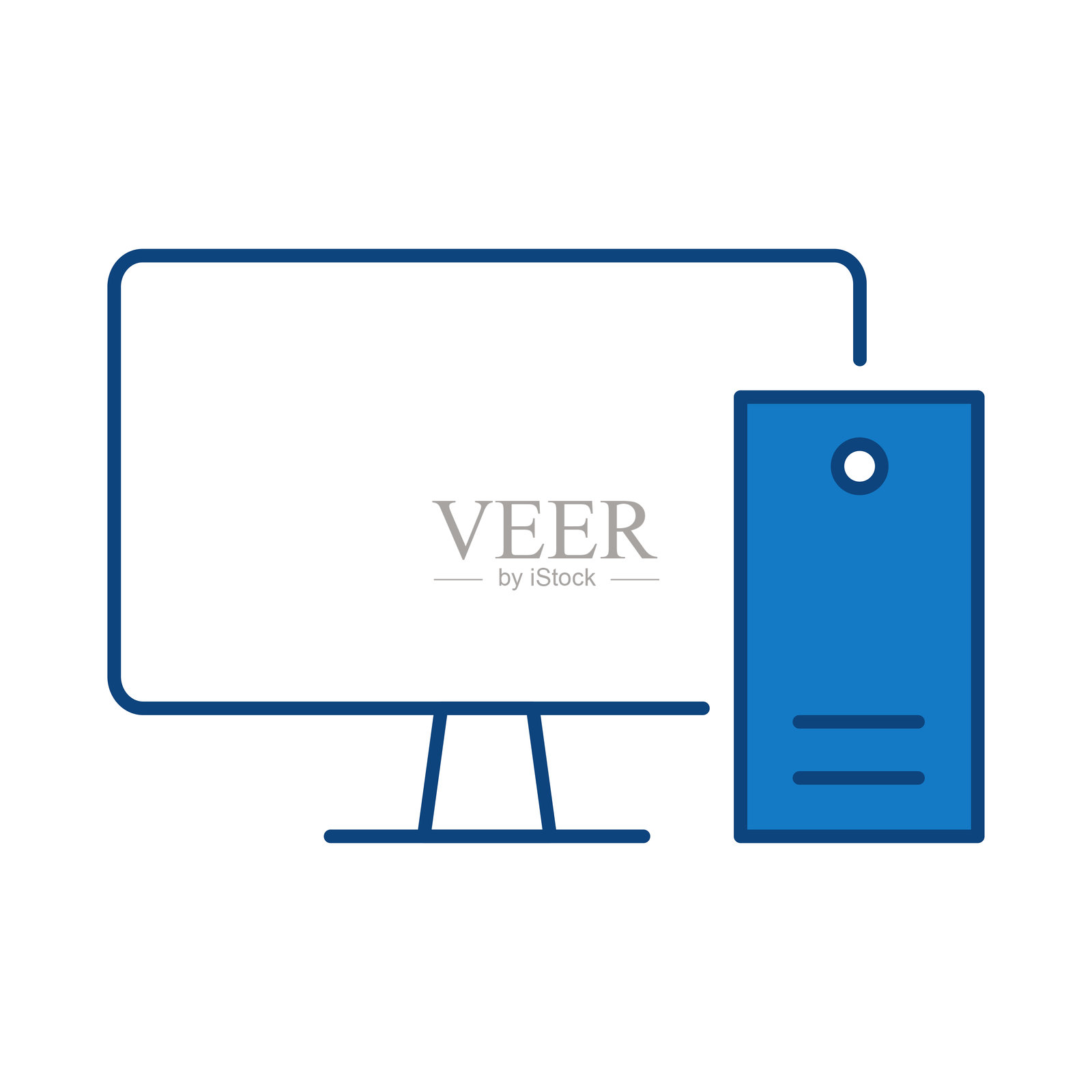 PC蓝色线条图标。设备、技术、智能设备、可编辑线条的人工智能图标插画图片素材