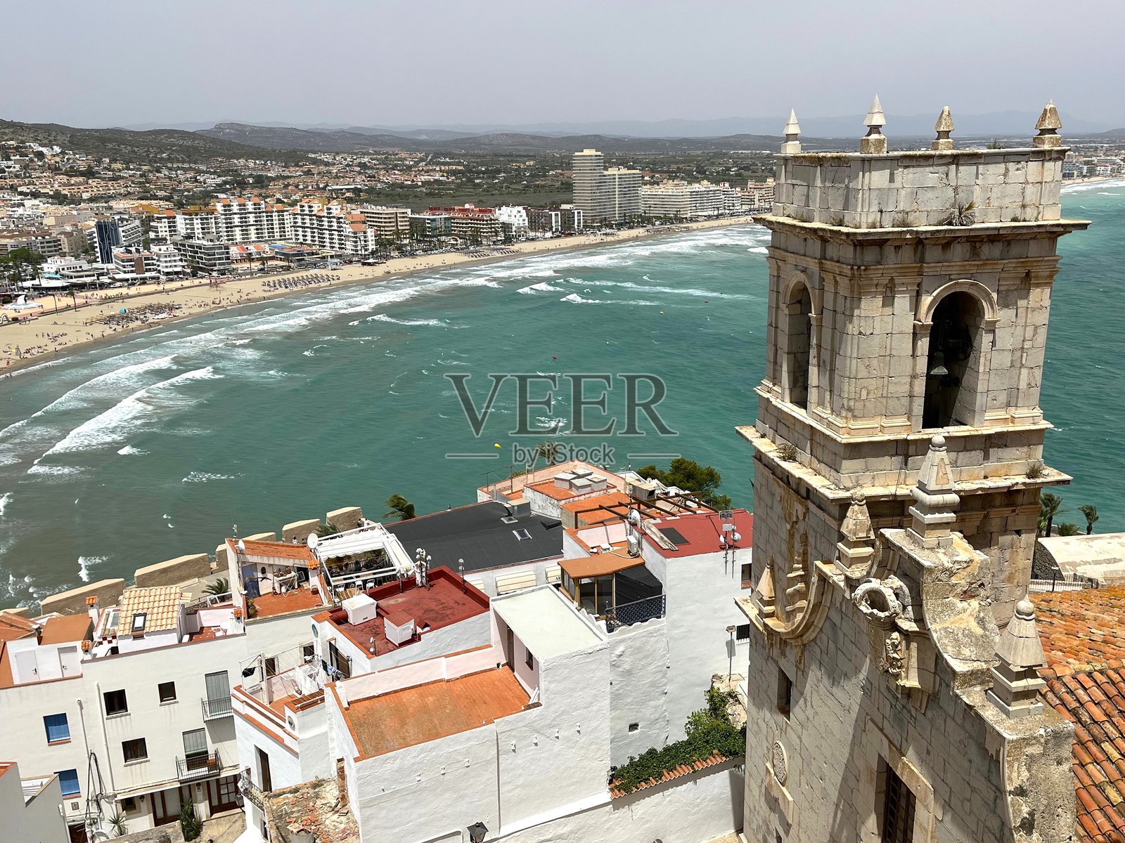 西班牙瓦伦西亚省佩尼斯科拉度假小镇的热门全景视图照片摄影图片