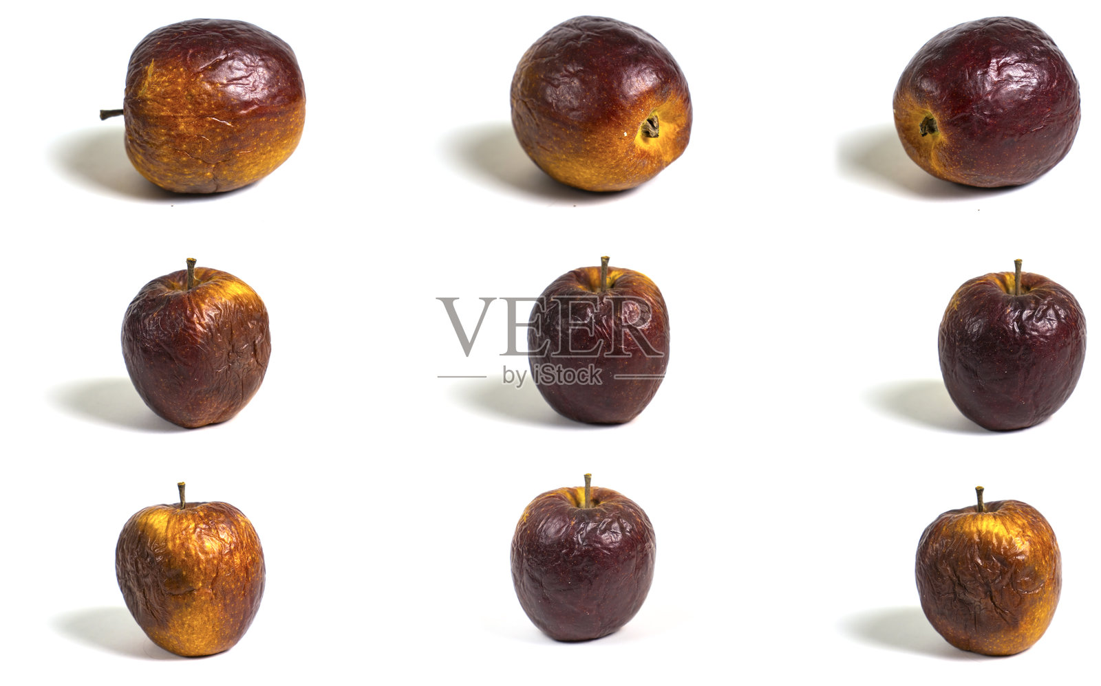 独特的陈年苹果艺术摆放，展现了不完美之美和时间的流逝。照片摄影图片