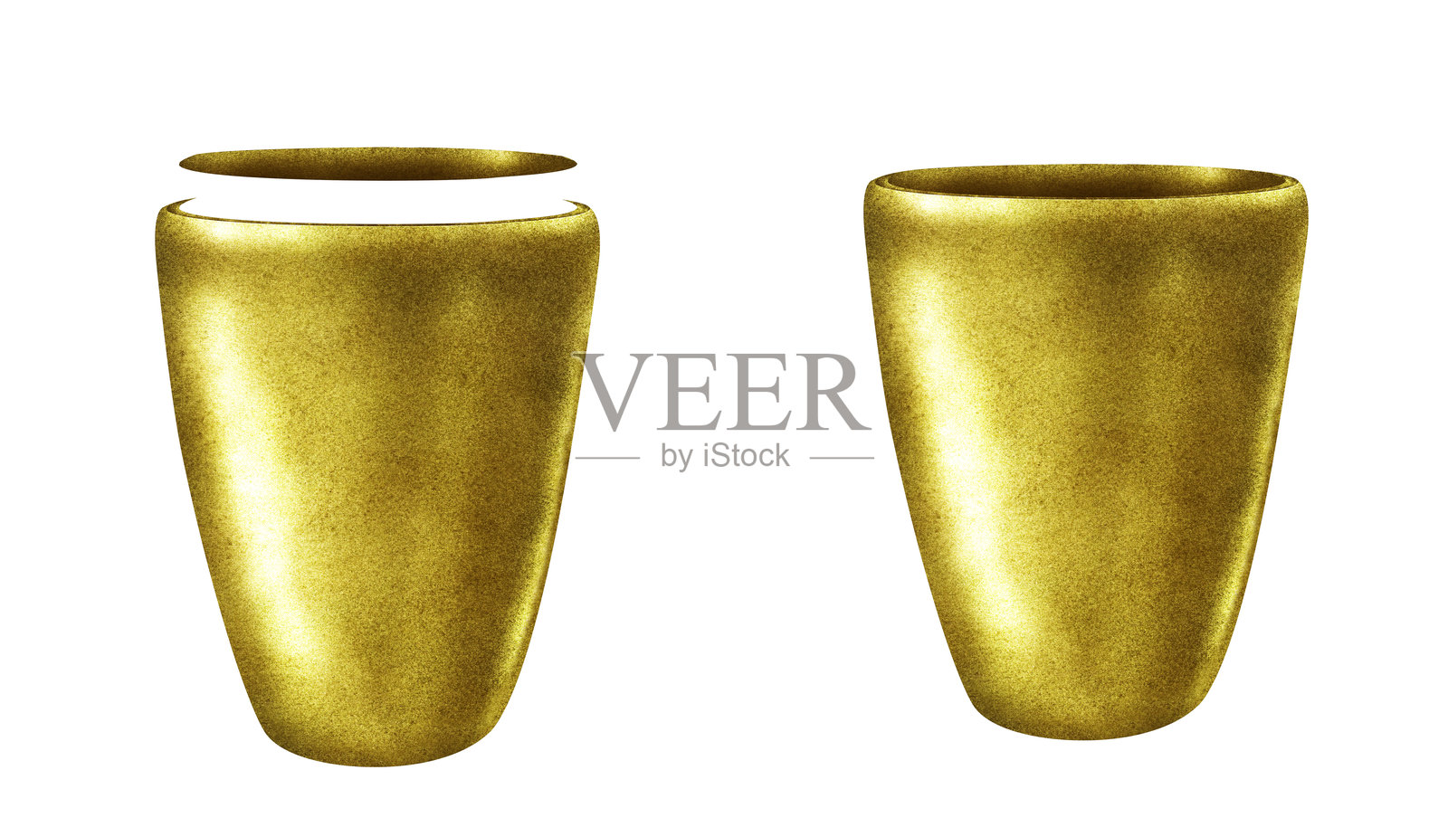 带有金色、黄铜和青铜金属质感的花盆。现代花瓶，适用于植物和花束。水彩容器模板，适合室内和室外，室内和花园的花卉、植物和树木。插画图片素材