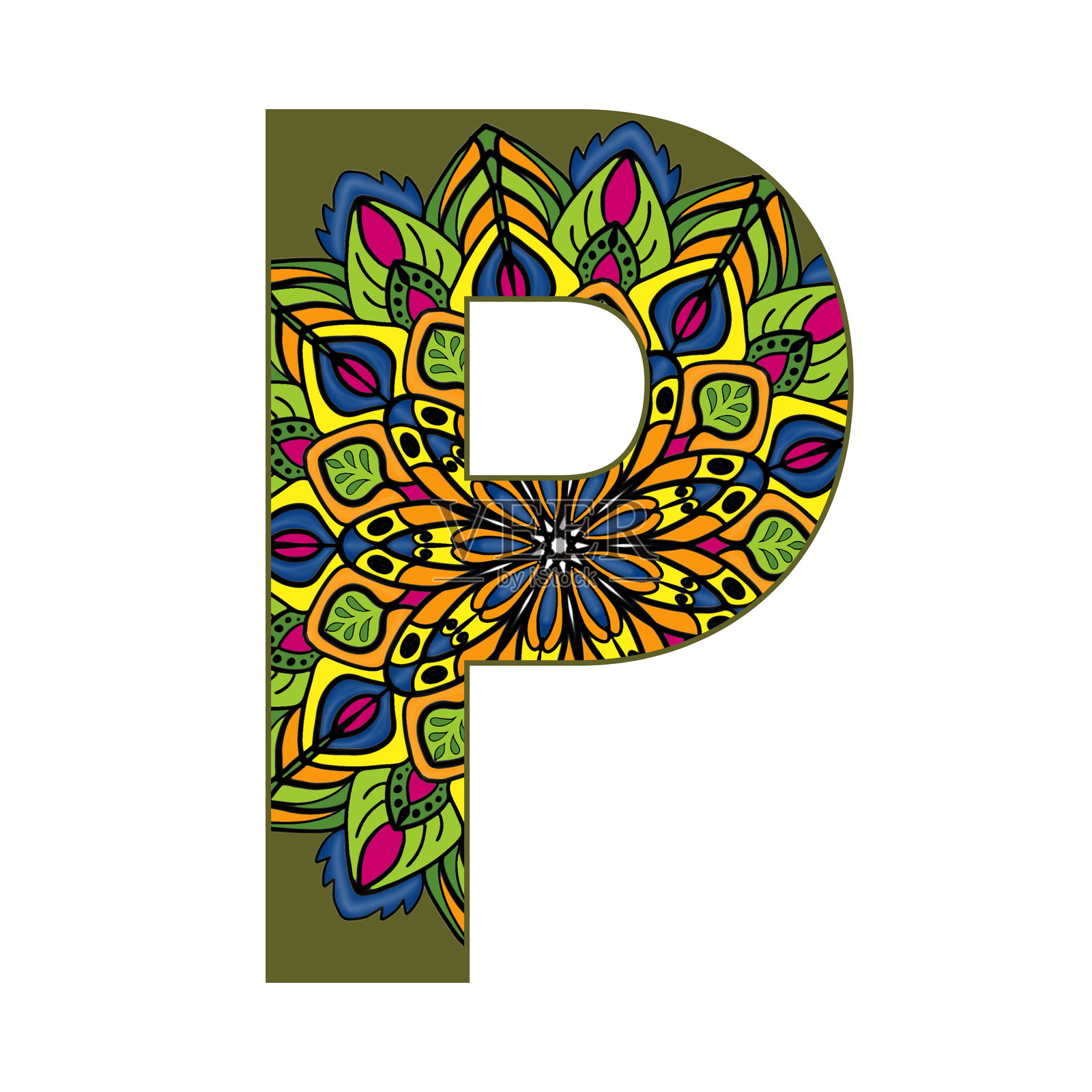 成人用的曼陀罗字母矢量插图。插画图片素材