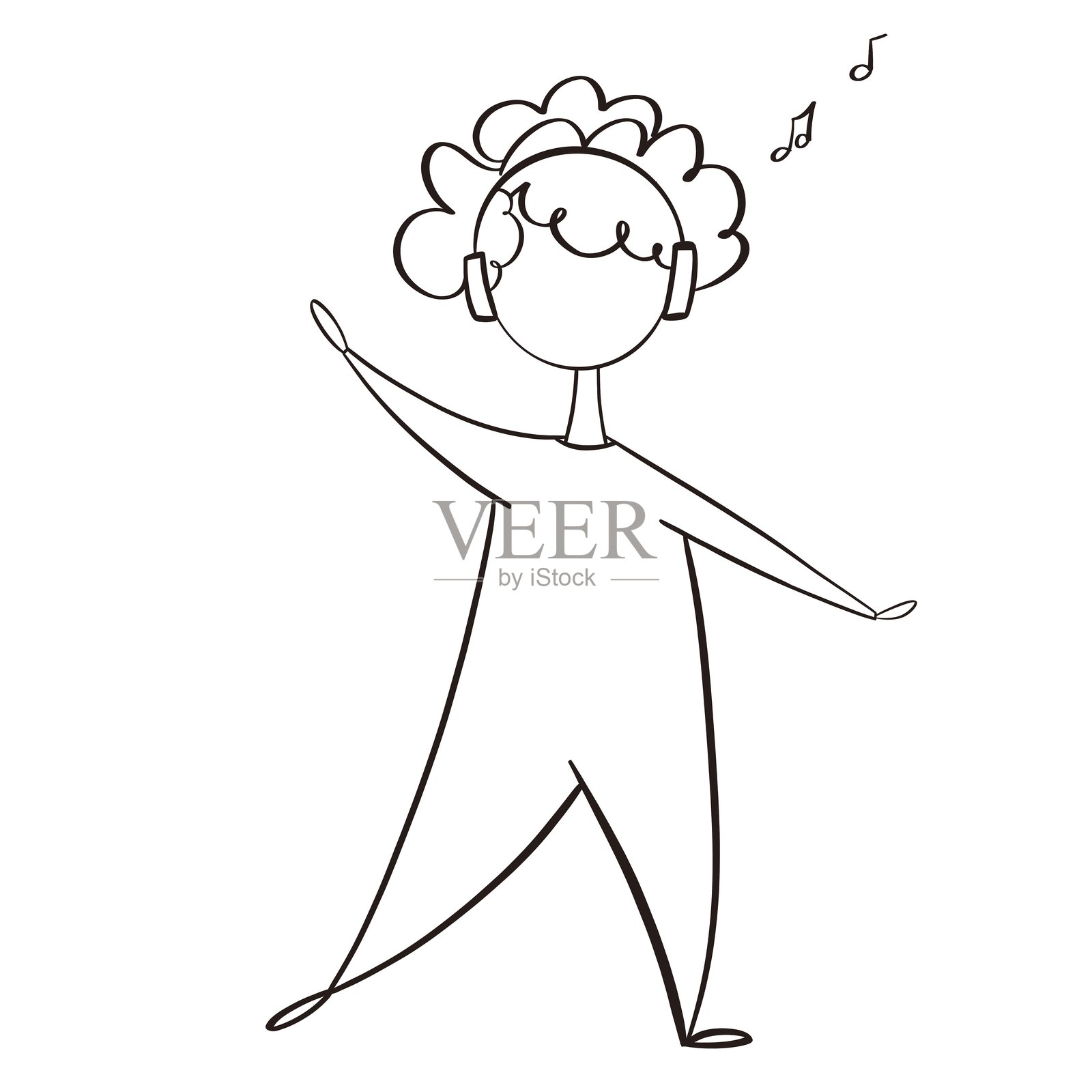 一位女性随着音乐跳舞的插图。插画图片素材