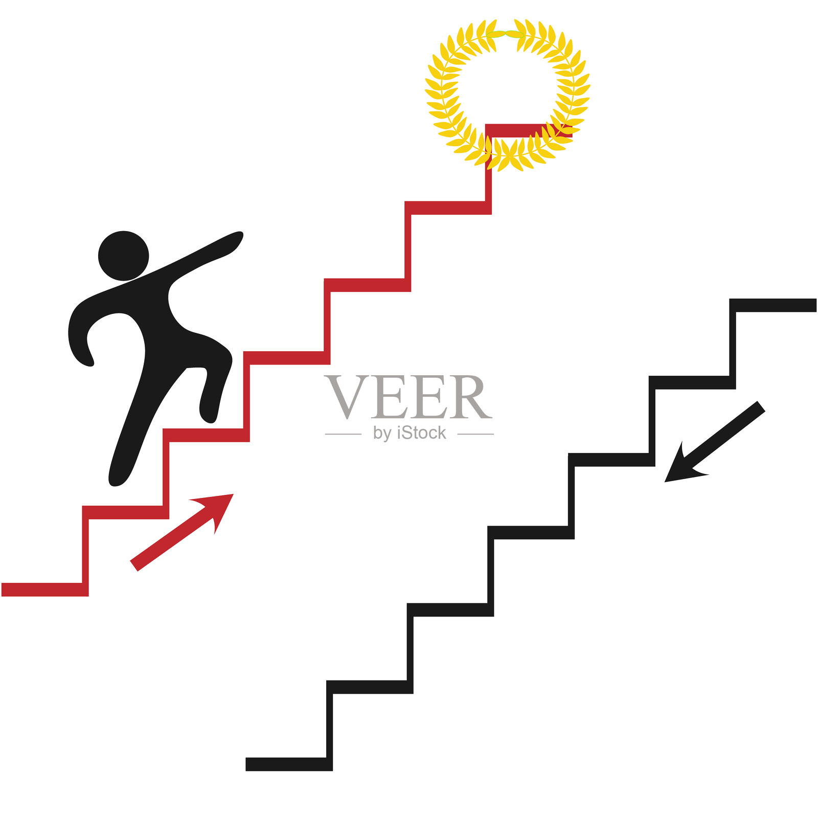 一个男人在楼梯上跑，旁边的楼梯正在往下走。插画图片素材