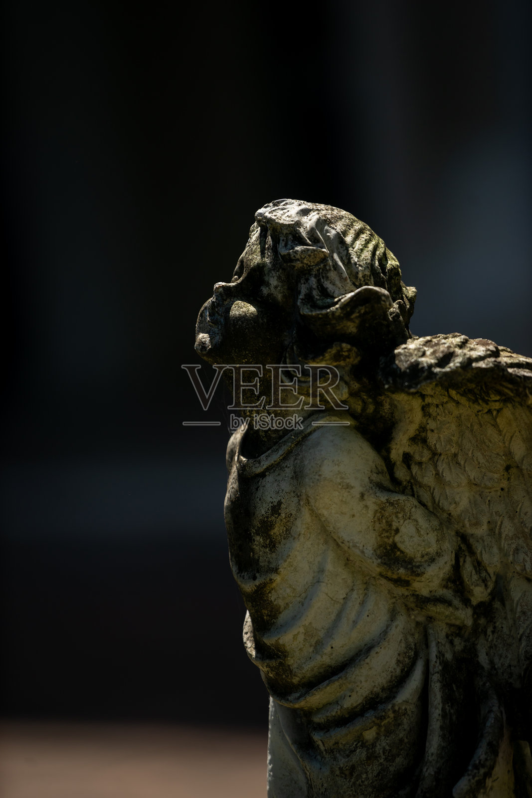 在柔和自然光下仰望的天使雕像照片摄影图片