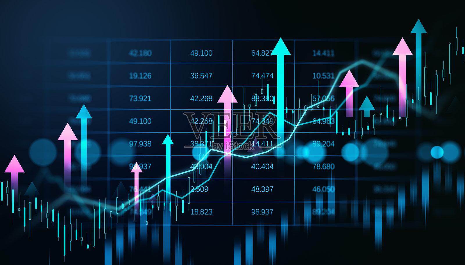 数字金融股票市场图表，带有上升箭头。3D渲染照片摄影图片
