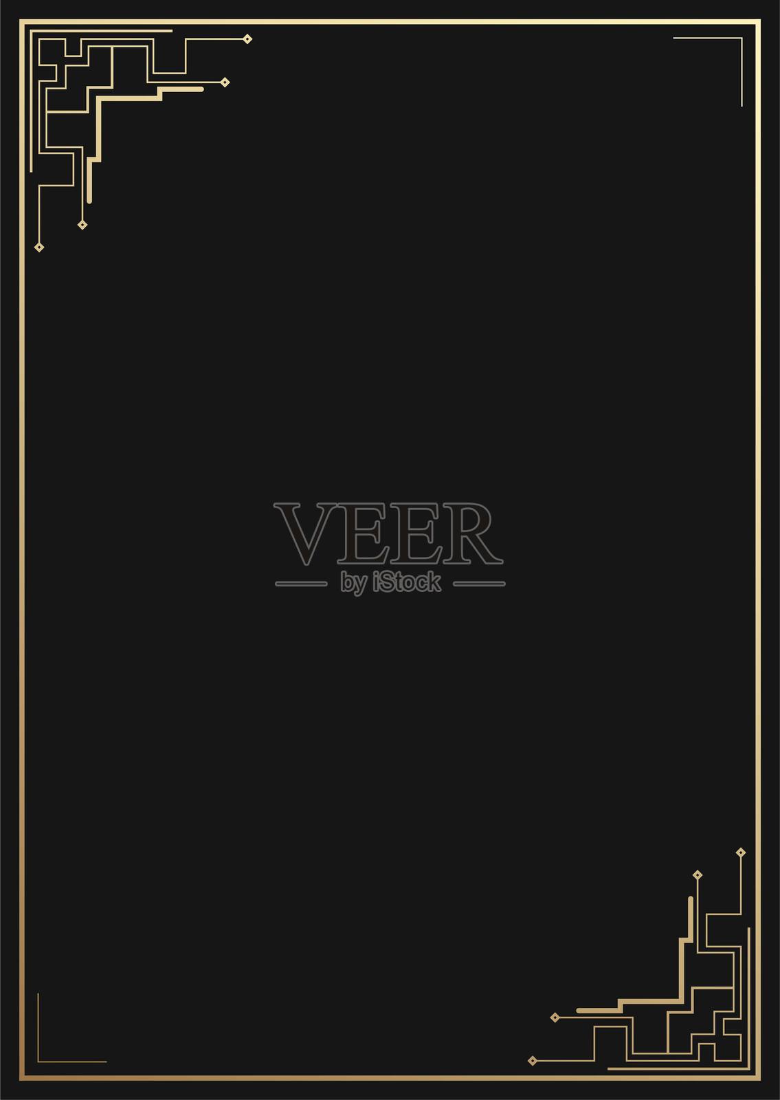 金色框架，金色科技线条，画框插画图片素材