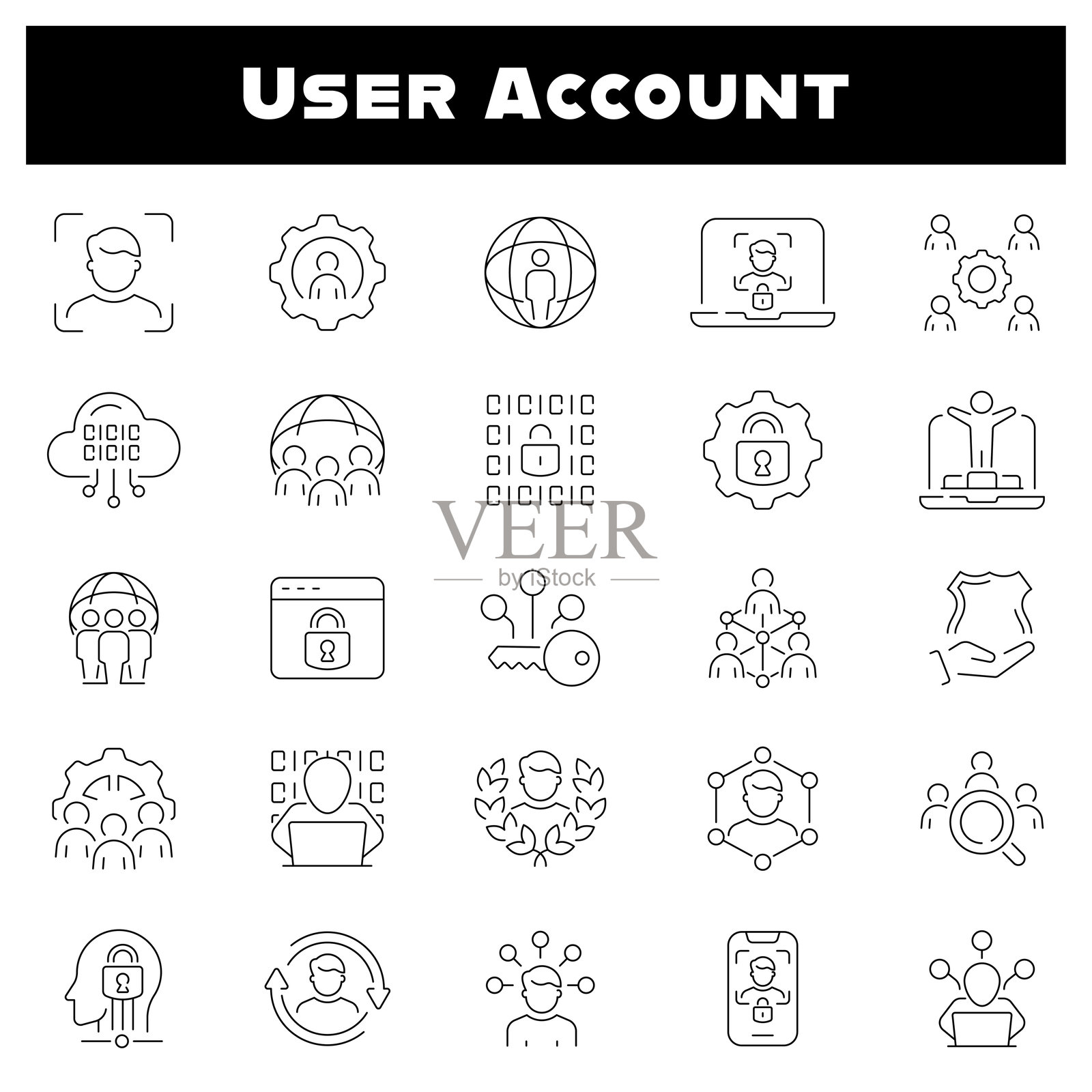用户账户矢量图标集。个人资料管理符号插画图片素材