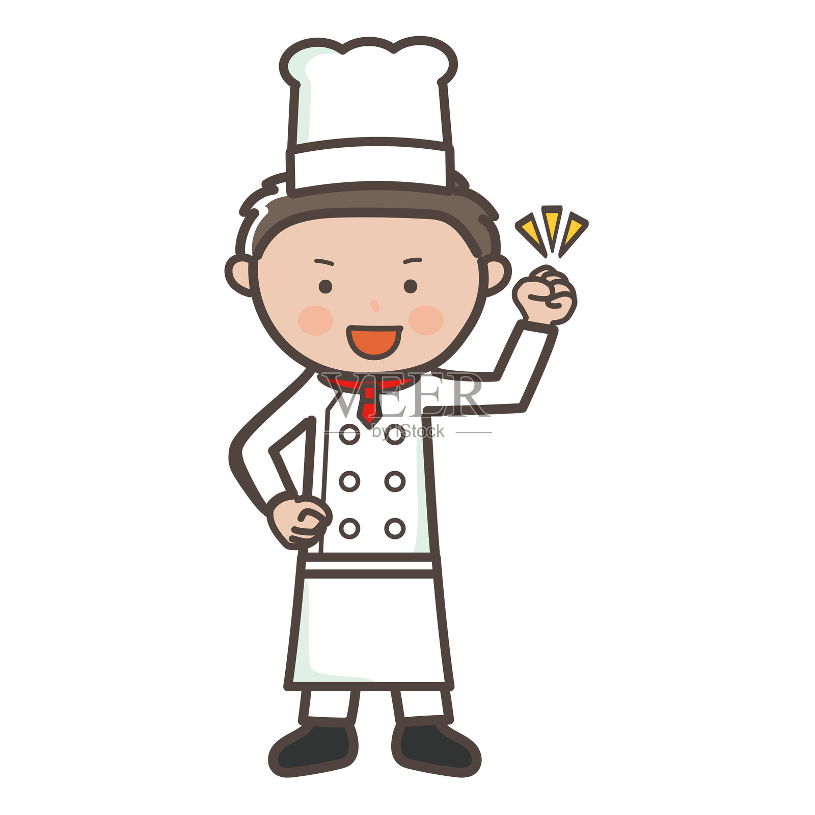 充满动力的年轻男性厨师全身插图，举拳姿势。插画图片素材