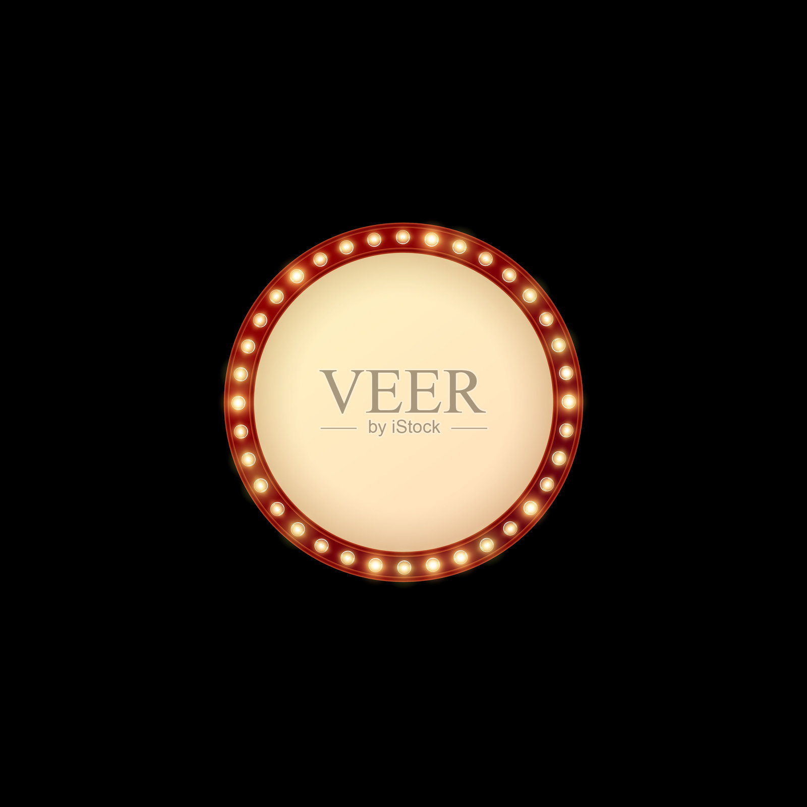 红色圆形框架上的灯泡，圆形边框的灯，复古广告牌，马戏团，电影院，赌场照明装饰插画图片素材