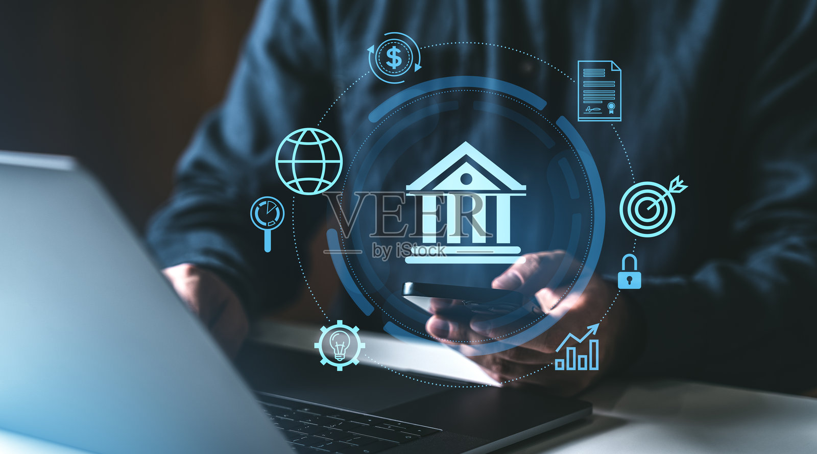 数字银行和金融科技概念。照片摄影图片