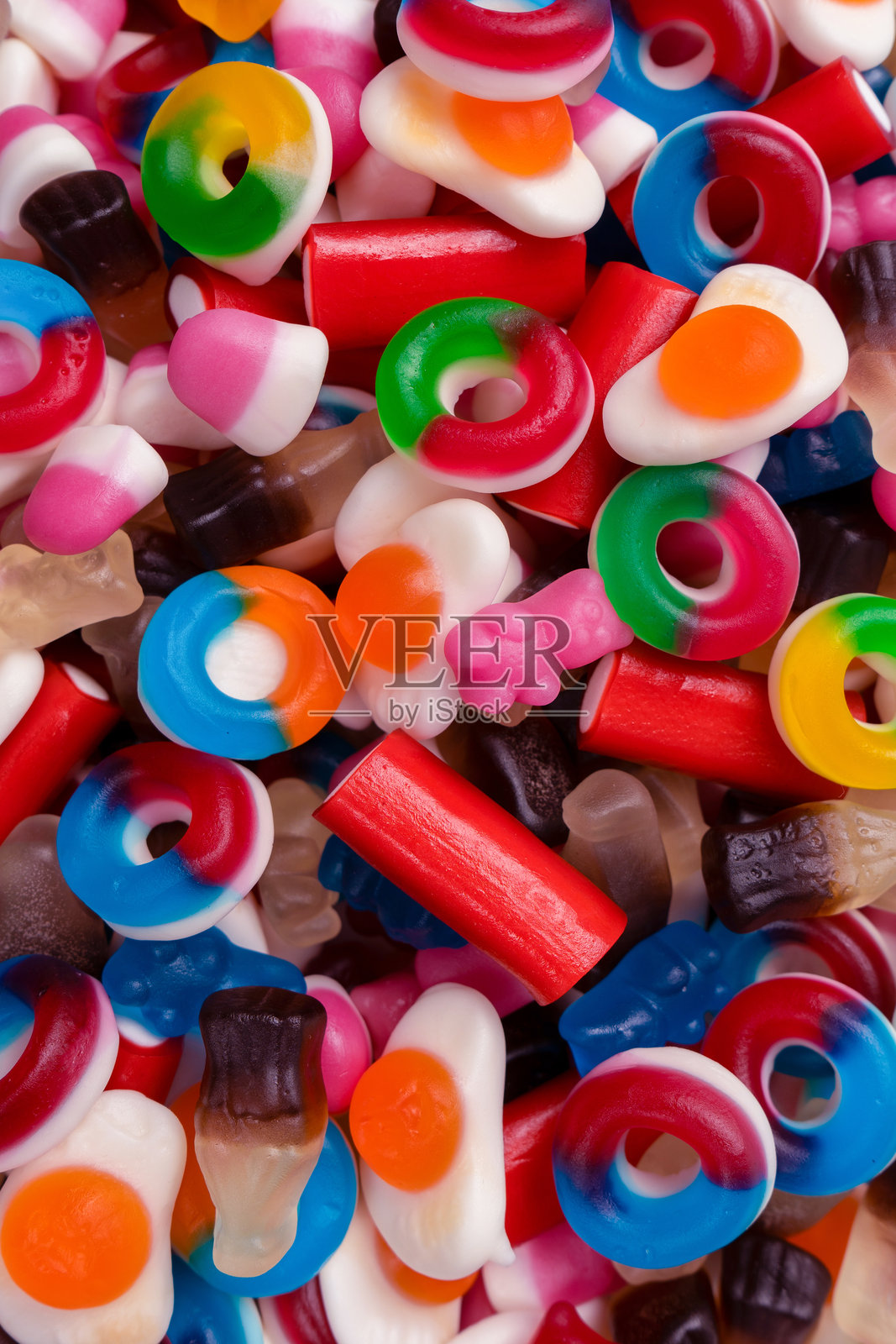 美味的彩色果冻糖混合。照片摄影图片