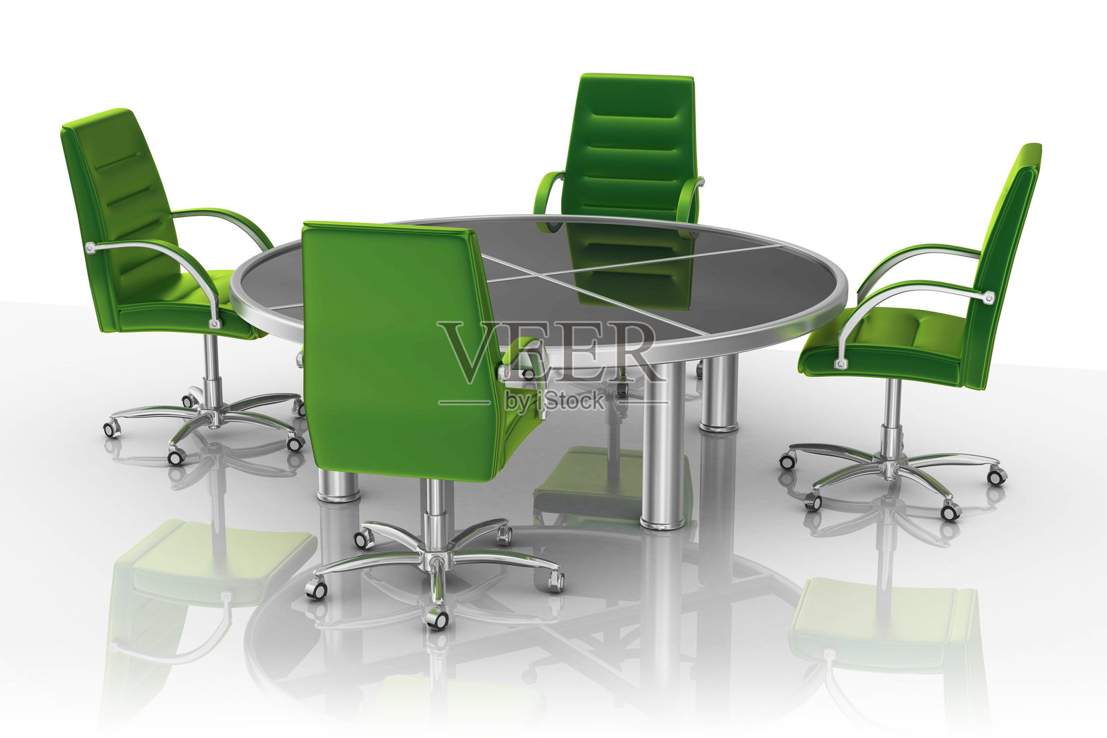 现代办公椅围绕着时尚的圆形会议桌。照片摄影图片