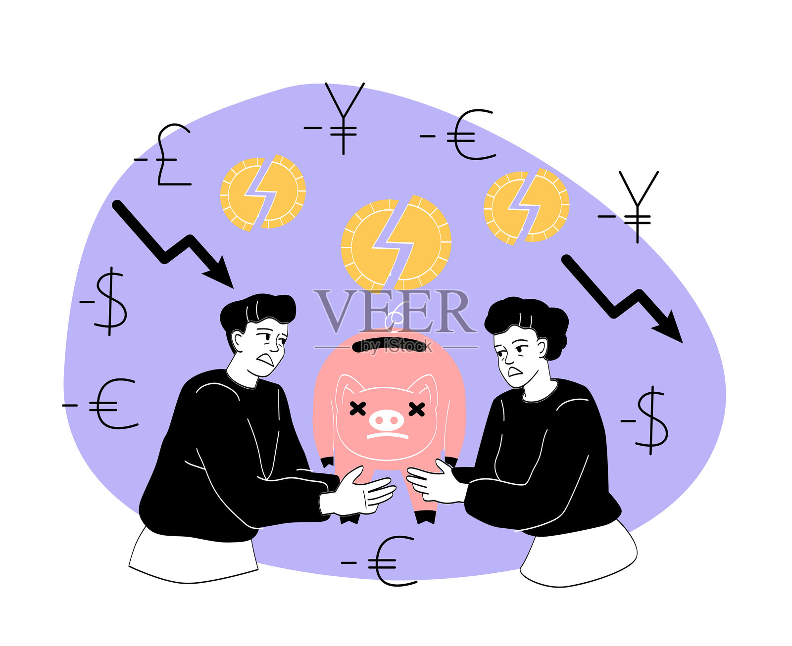 金融危机与储蓄损失。矢量插图插画图片素材