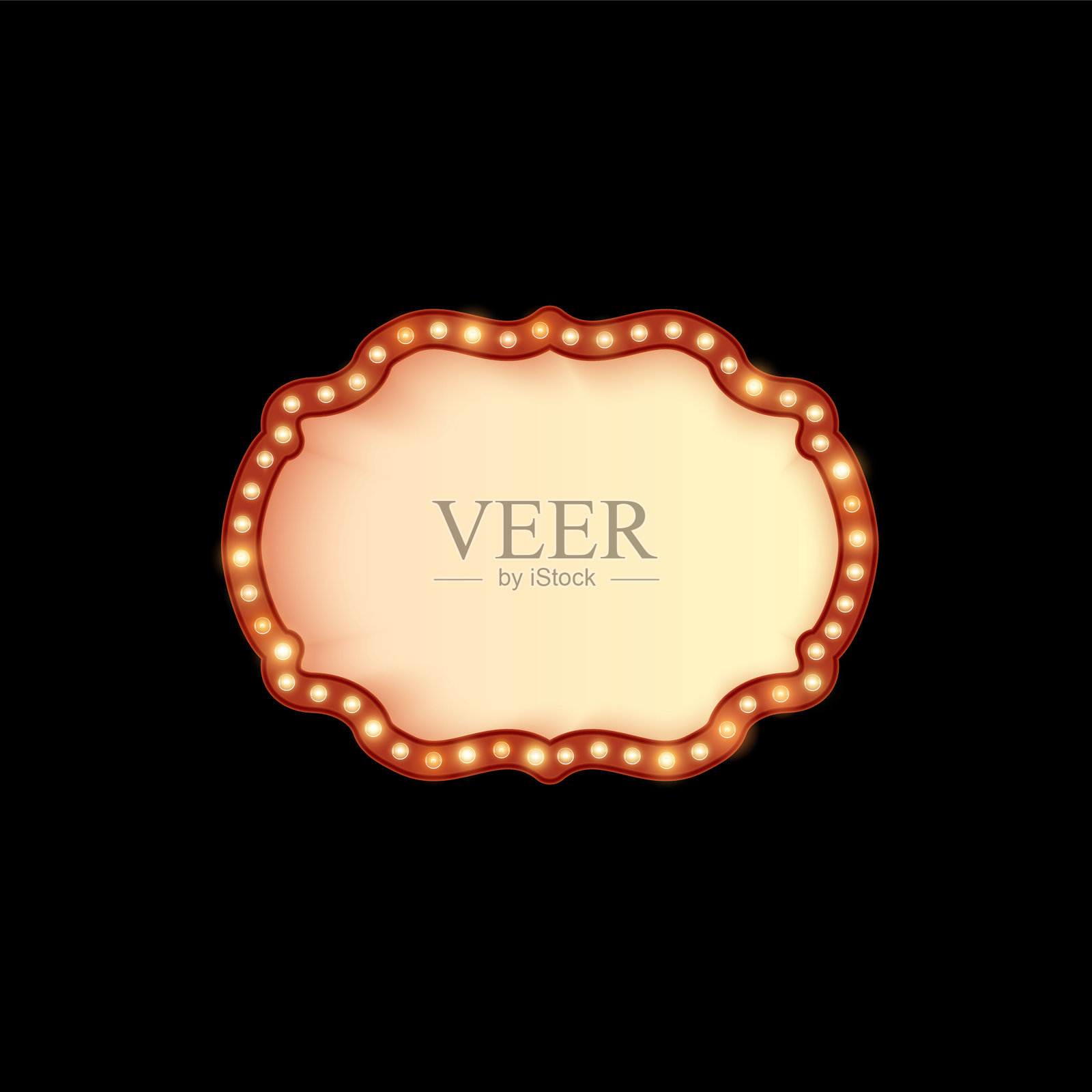 红色框架上的发光灯泡，复古灯具边框，古董形状的霓虹灯广告牌，矢量复古横幅背光插画图片素材