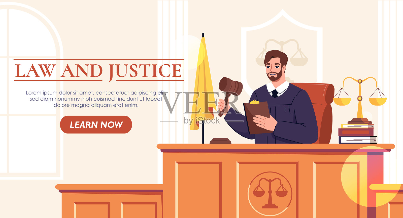 法庭插图中的法官。矢量插图插画图片素材