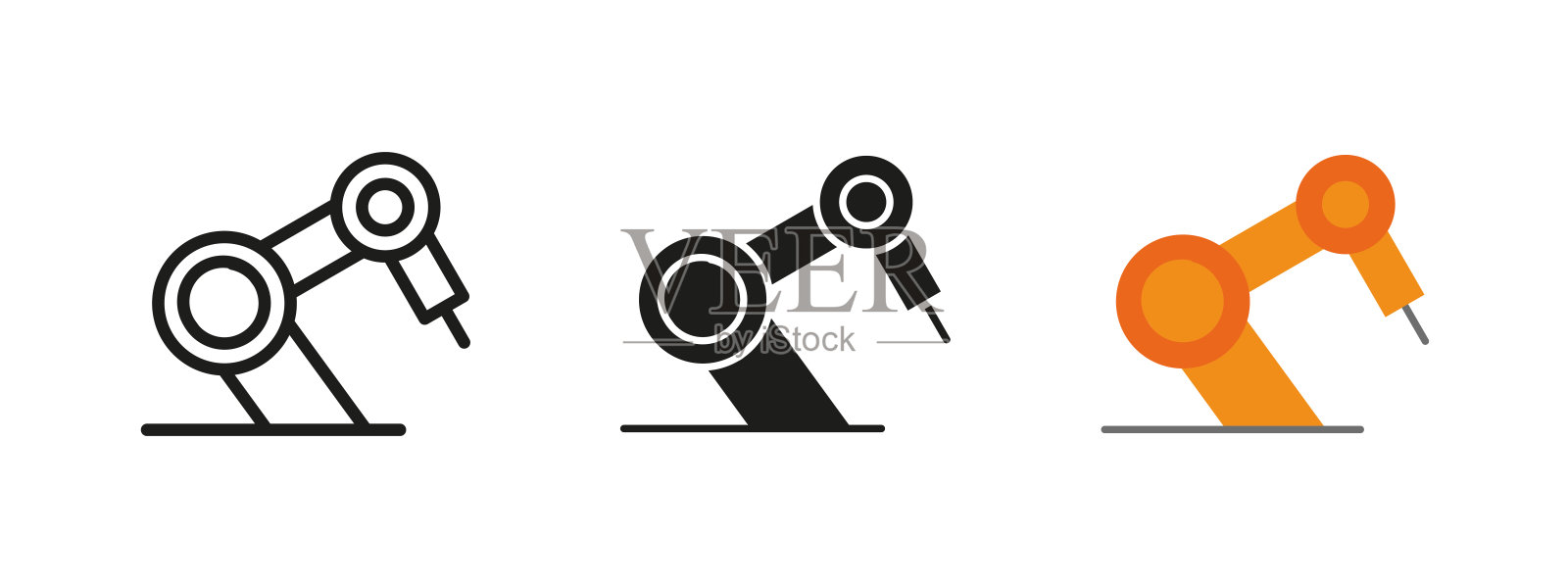 机器人手臂图标。工业自动化矢量插图。机械设备和组装过程符号。工程、工厂生产和技术概念。制造业图标。插画图片素材