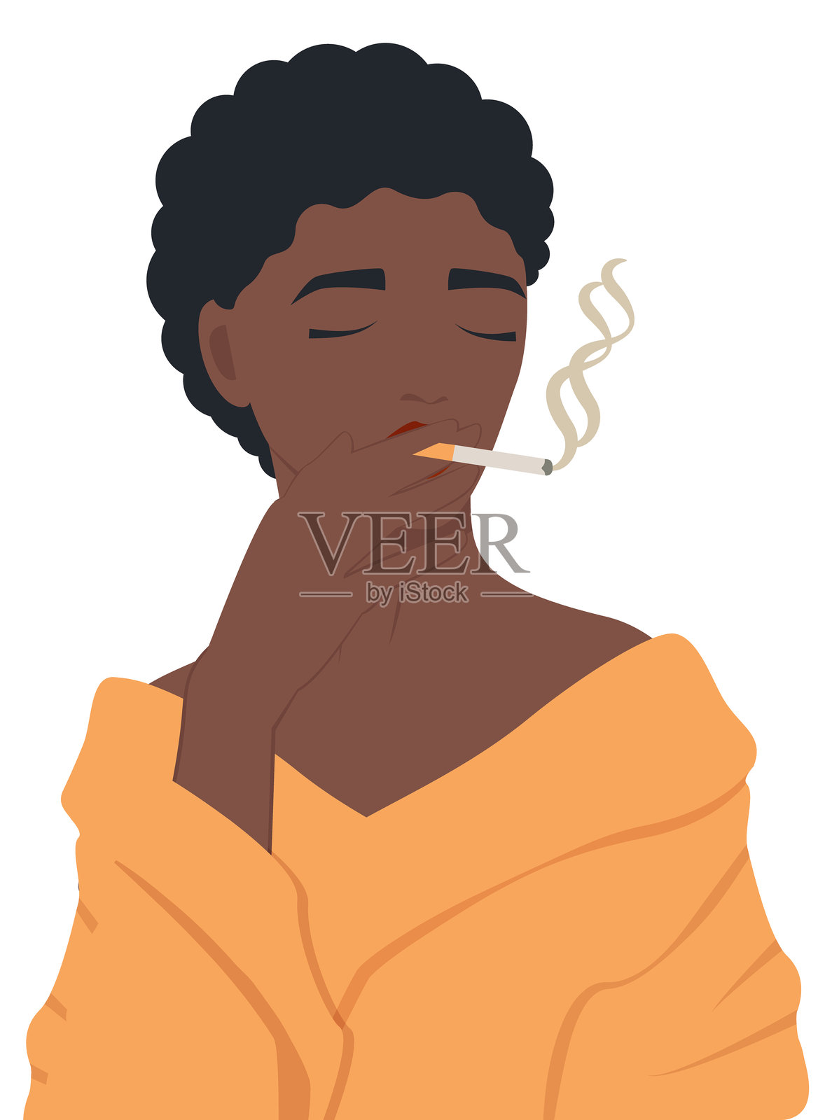 吸烟女性卡通插图。香烟烟雾横幅。健康检查矢量插图插画图片素材