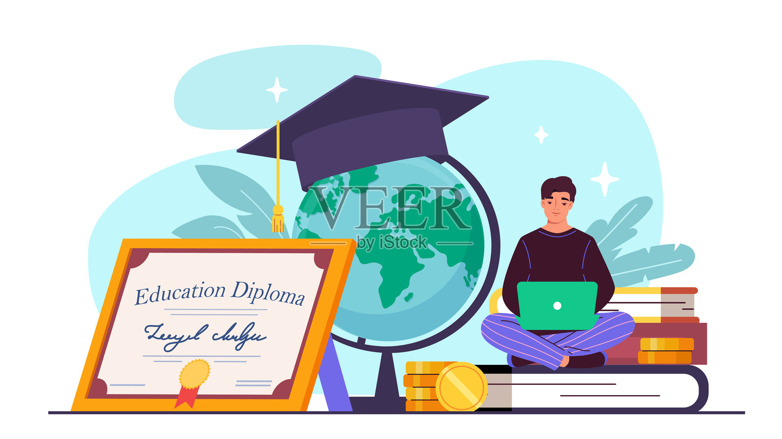 在线教育与毕业。矢量插图插画图片素材