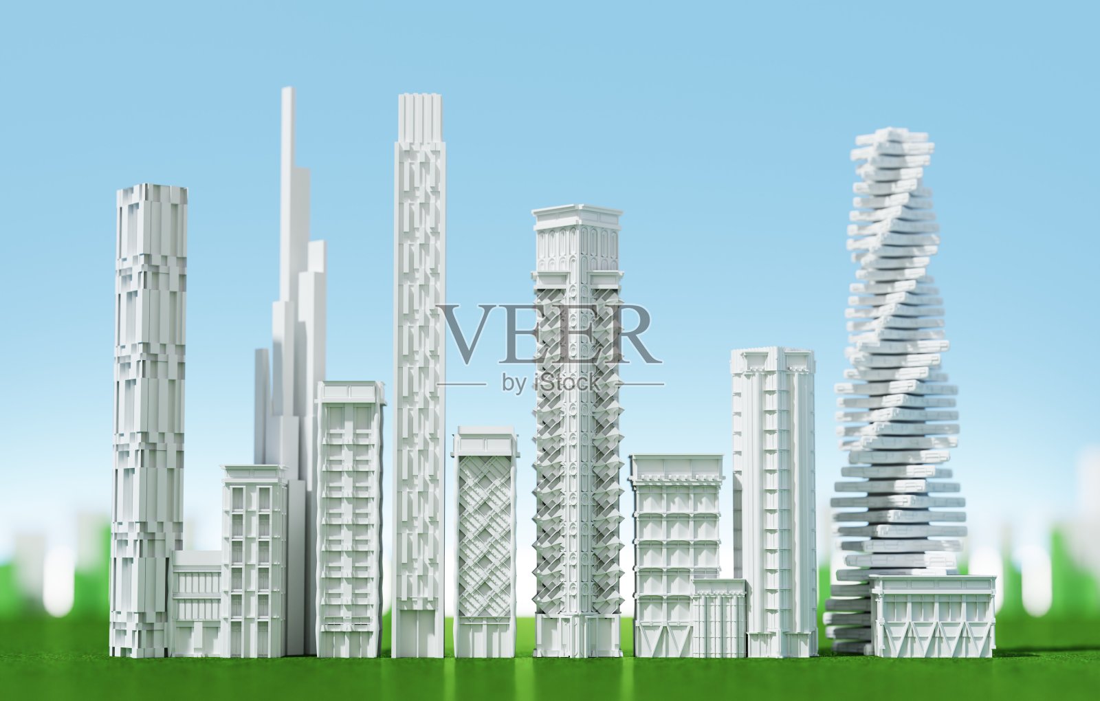 现代城市与摩天大楼、金融和企业建筑。商业成功的三维渲染插图照片摄影图片