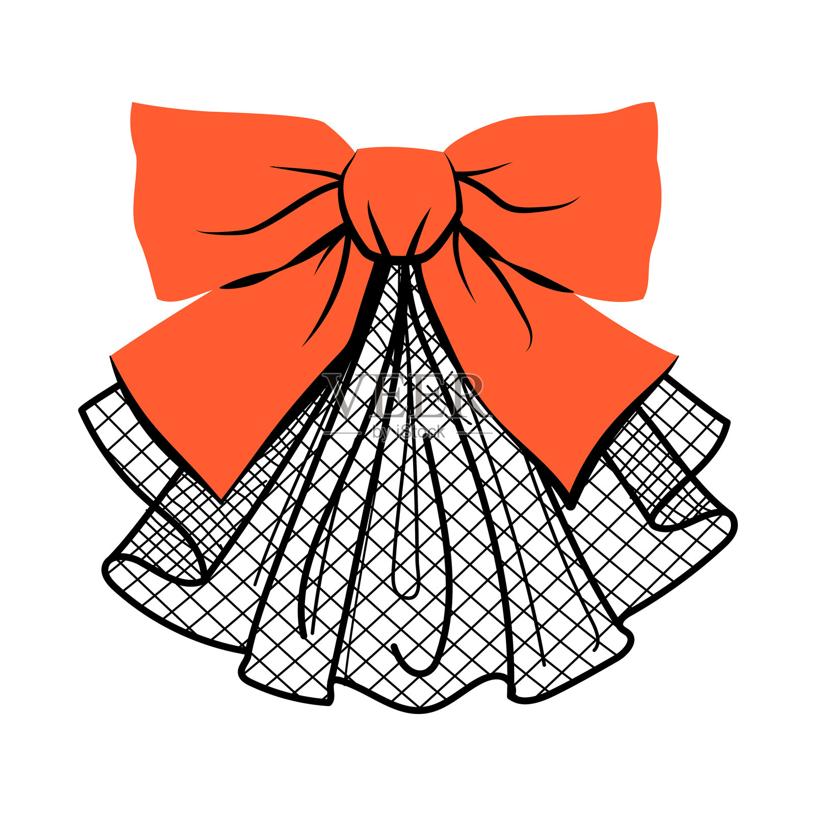 带有黑色网状面料的魅惑红色蝴蝶结，独立于透明背景。插画图片素材