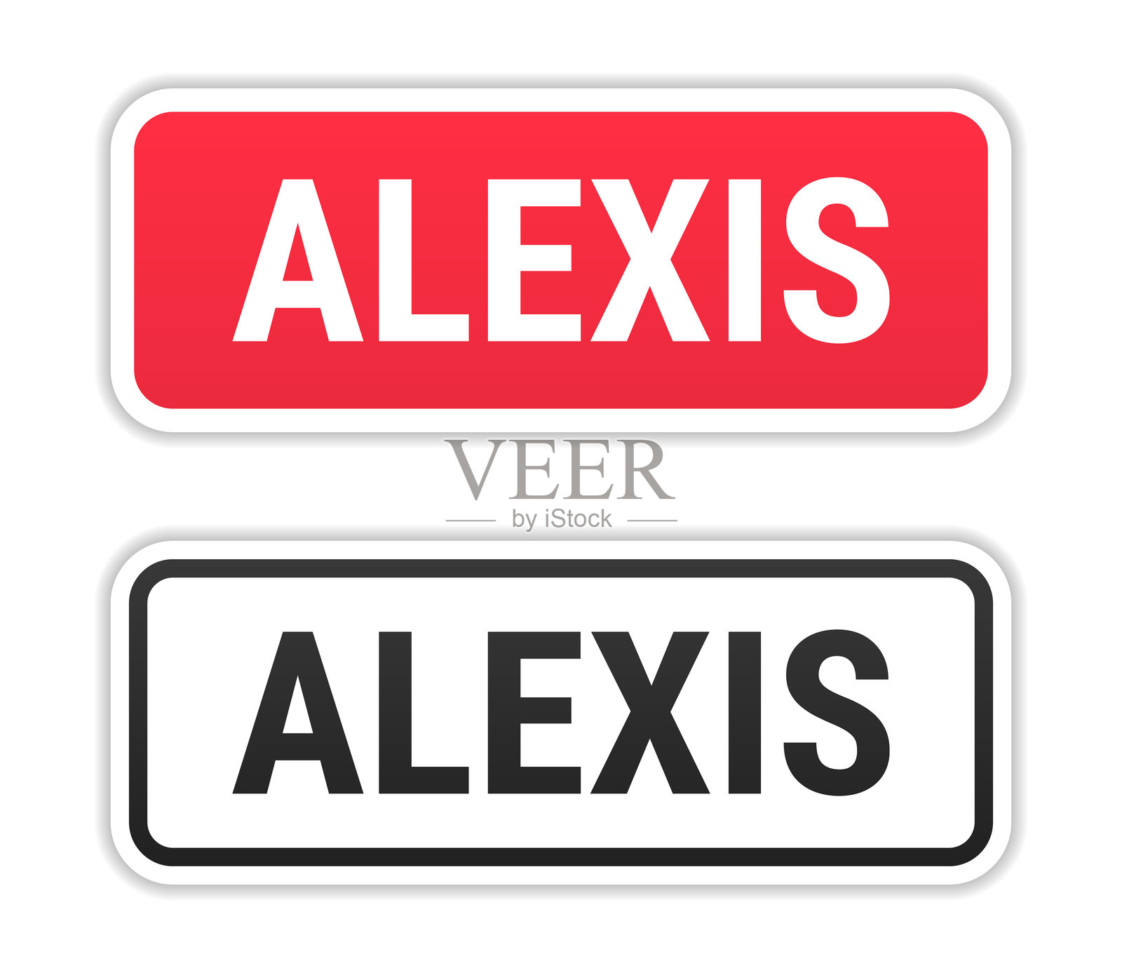 亚历克西斯 - 女性名字 - 白色背景上的红色和黑色标签插画图片素材