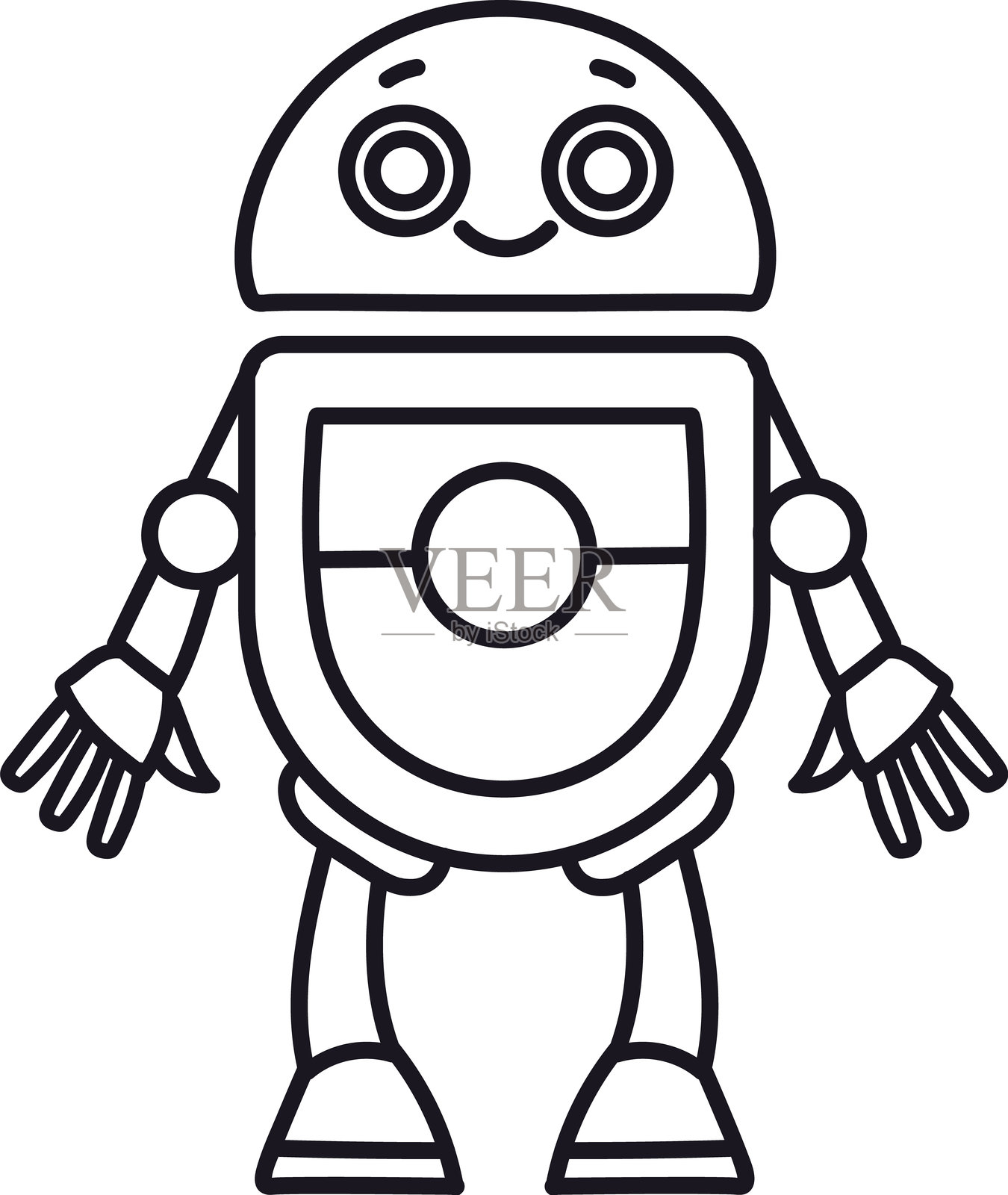 儿童涂色书中的可爱机器人涂鸦插画图片素材