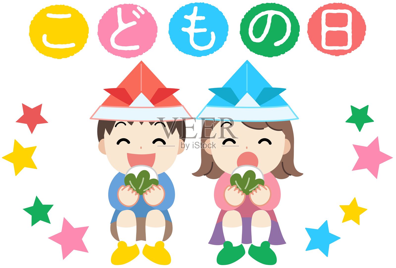 儿童吃麻糬庆祝五月儿童节的图标插图插画图片素材