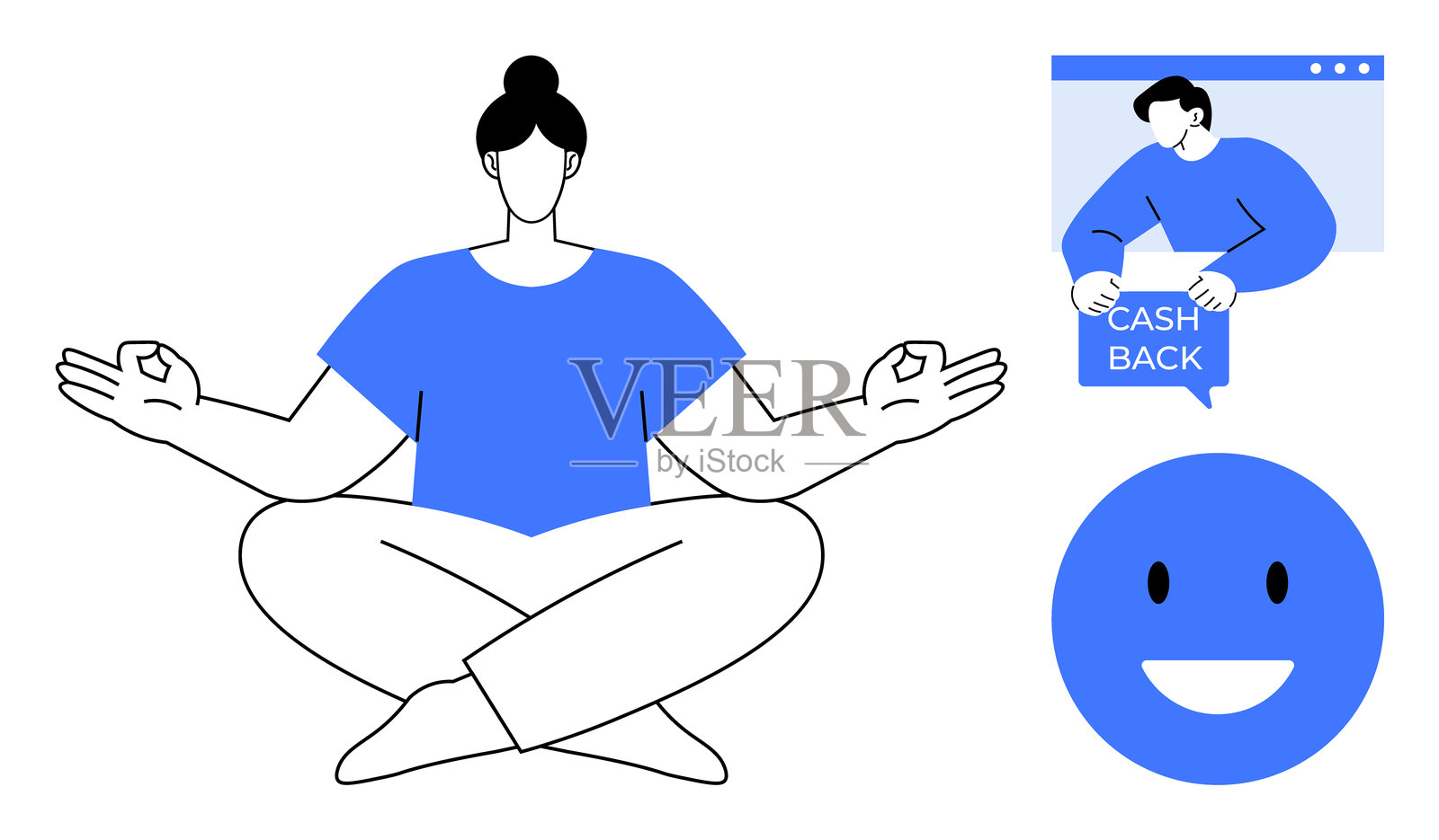 平静的冥想与在线购物返现奖励，带来快乐的情绪插画图片素材