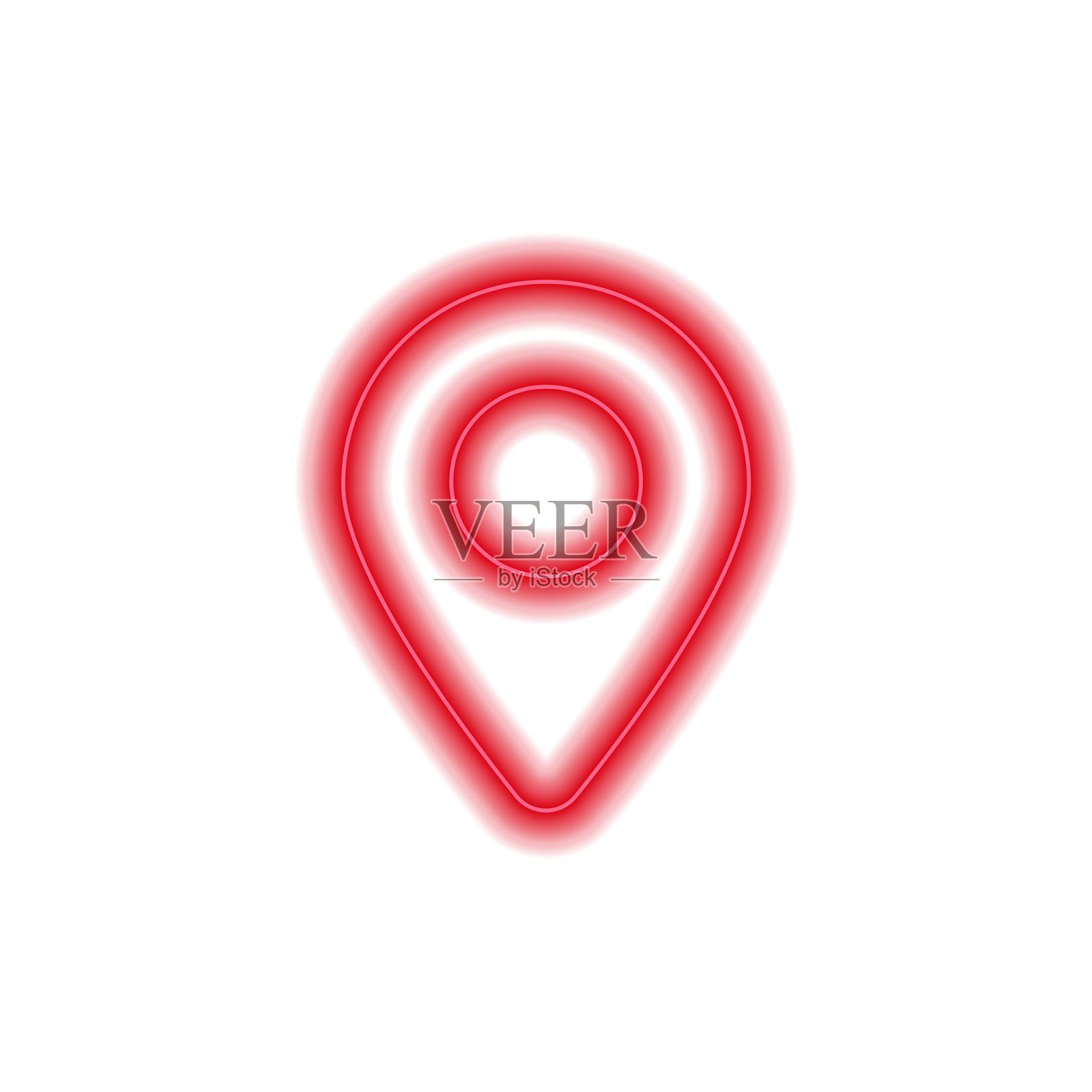 现代风格的霓虹红色位置图标，发出明亮的光芒，呈圆形设计插画图片素材