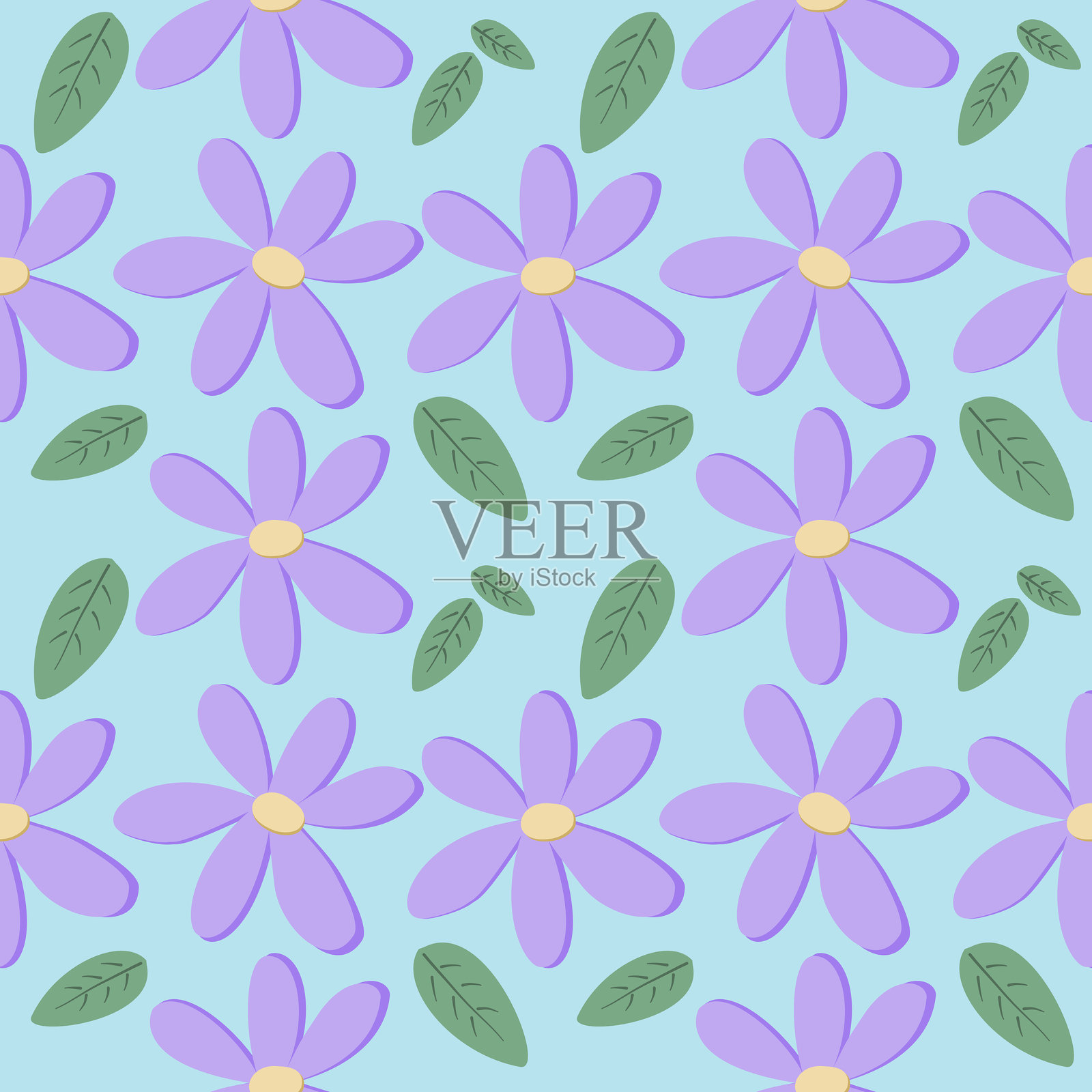 蓝色背景上的无缝花卉图案插画图片素材