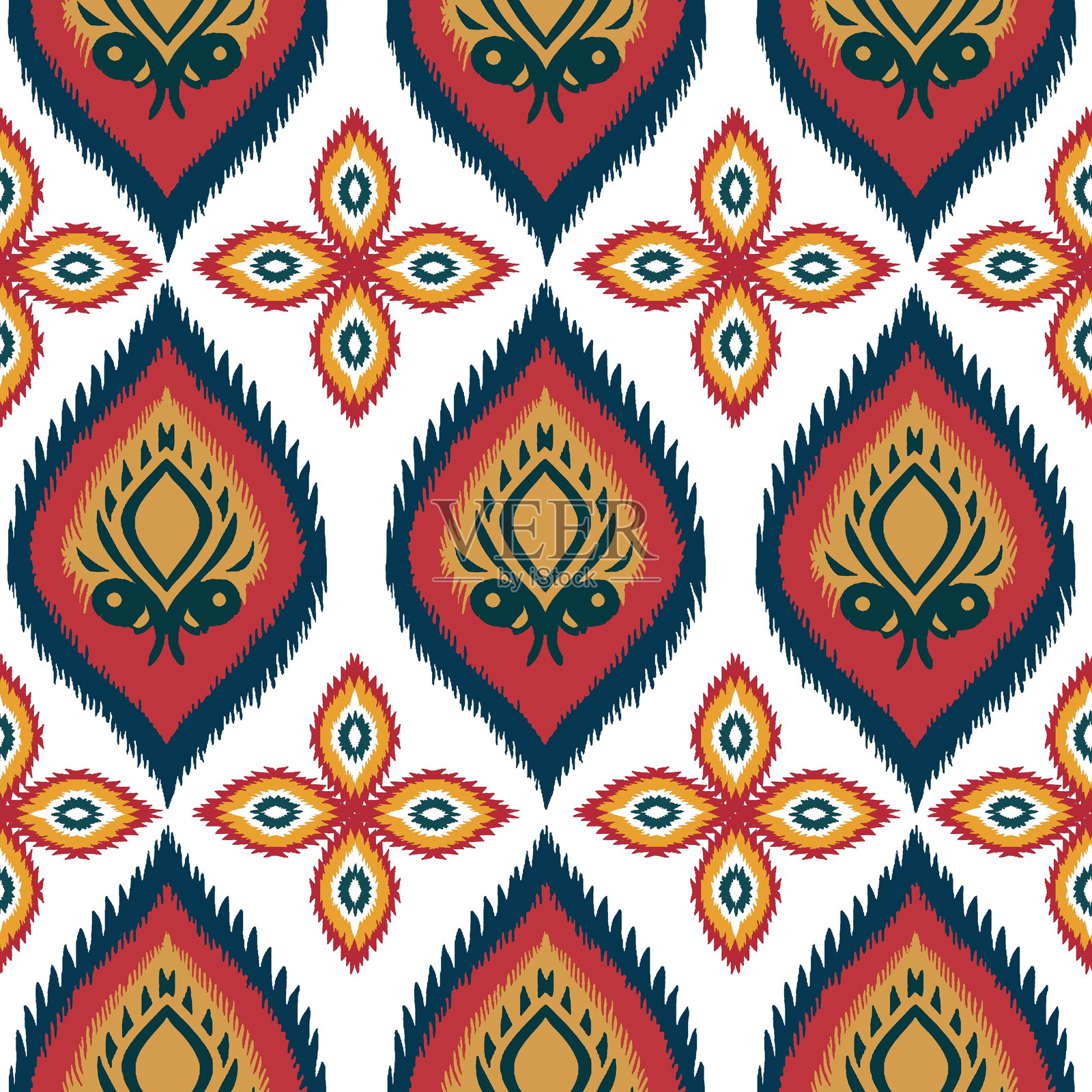 红色、米色和橙色的民族波西米亚风格无缝抽象图案背景。插画图片素材