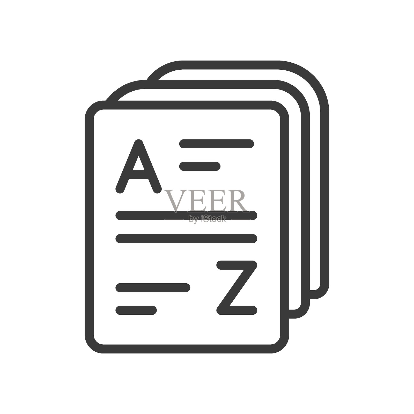 平面风格的词汇书图标。孤立背景上的指南书百科全书矢量插图。A-Z 笔记本标志商业概念。插画图片素材