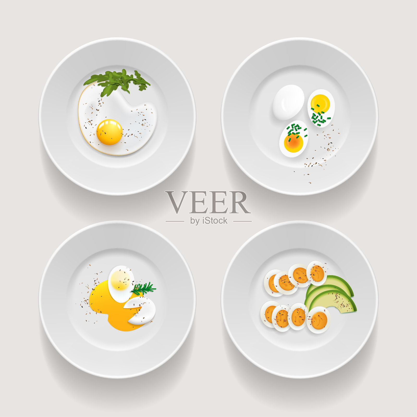 白盘上盛放的鸡蛋插画图片素材