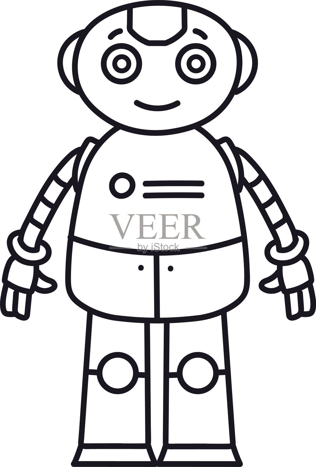 儿童涂色书中的可爱机器人涂鸦插画图片素材