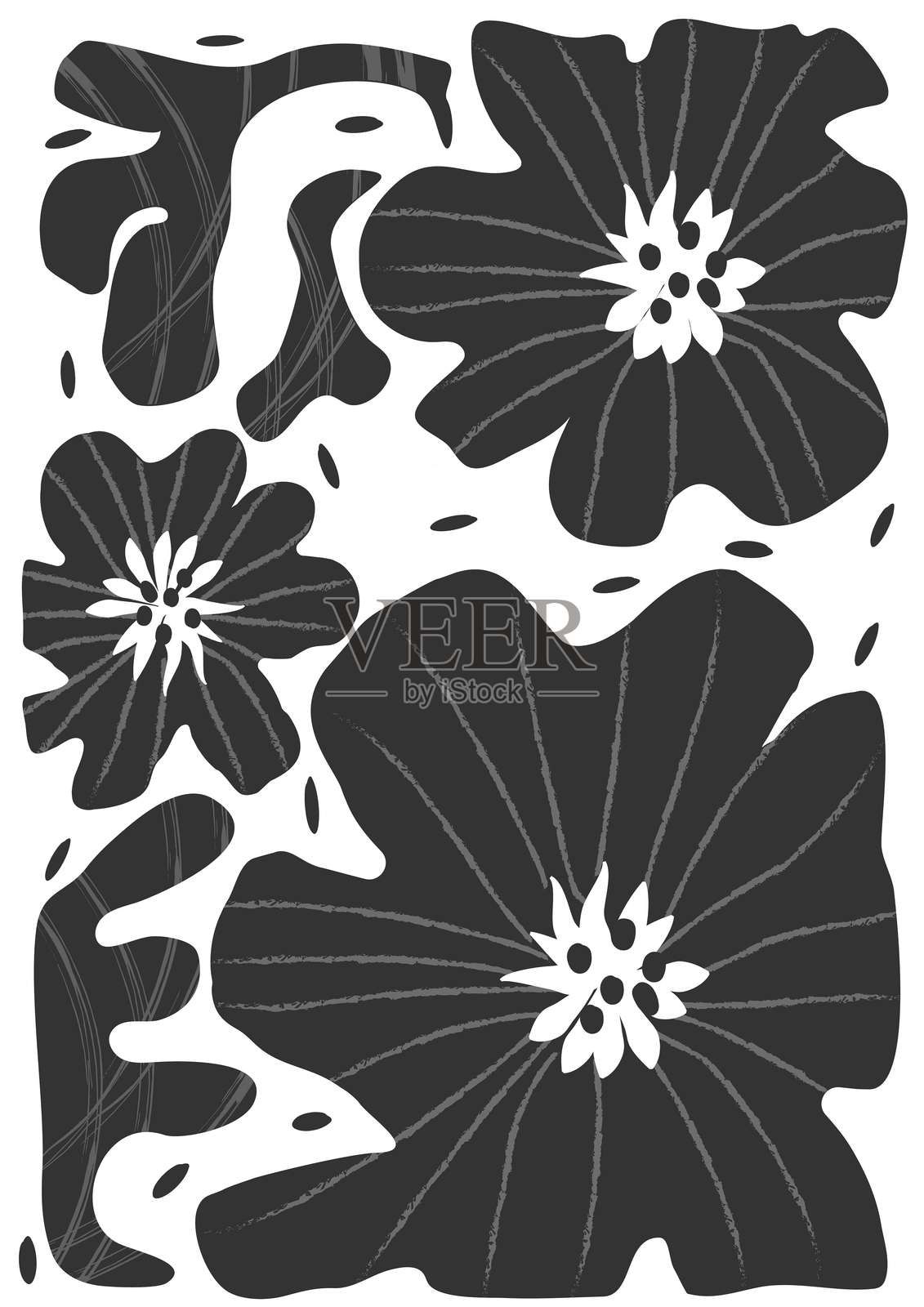 天真艺术，花朵，简约风格的雏菊。手绘抽象有机形状，孤立元素。简单的拼贴画，适合墙面艺术、横幅、印刷。可爱的矢量插图。插画图片素材