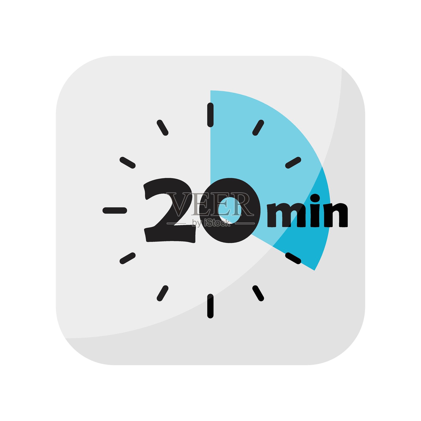 平面风格的20分钟计时器图标。时钟面计时器矢量插图，背景为独立图形。倒计时标志商业概念。插画图片素材