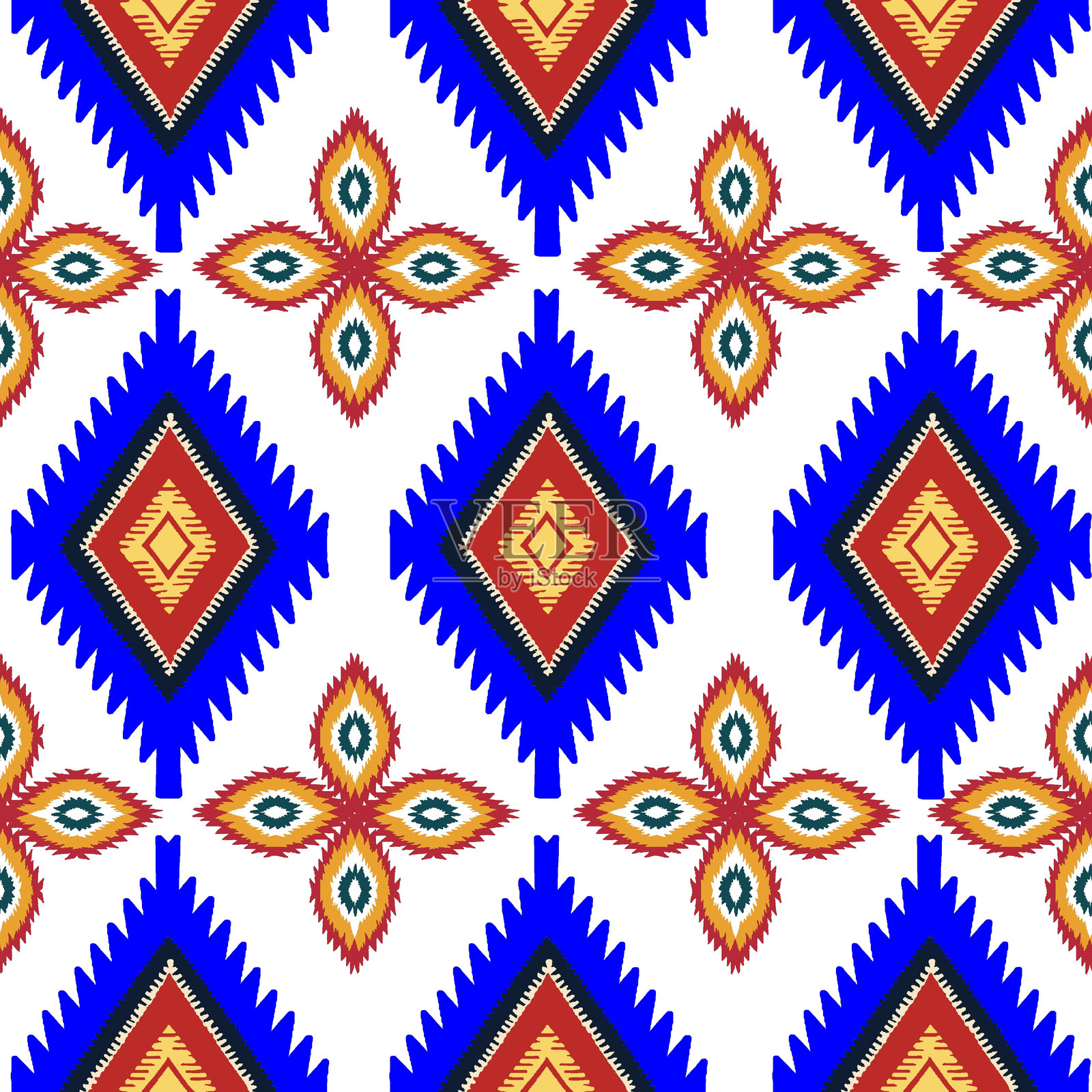 红色、米色和橙色的民族波西米亚风格无缝抽象图案背景。插画图片素材