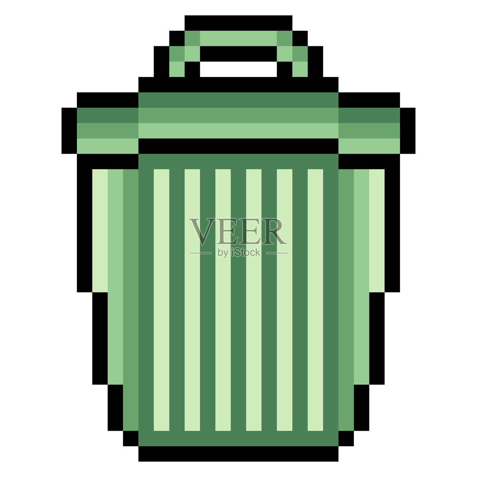 像素艺术风格的绿色垃圾桶插画图片素材