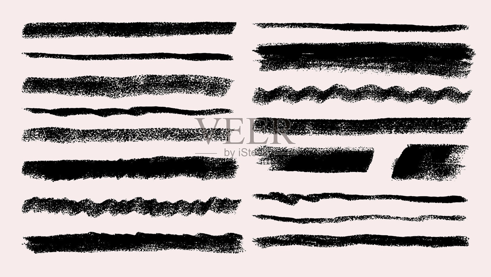 粗糙的删除线、下划线黑色元素集合。手绘铅笔线条和笔触。涂鸦矢量图形设计合集。儿童排版墨水刷线。粗线条弯曲笔触。插画图片素材