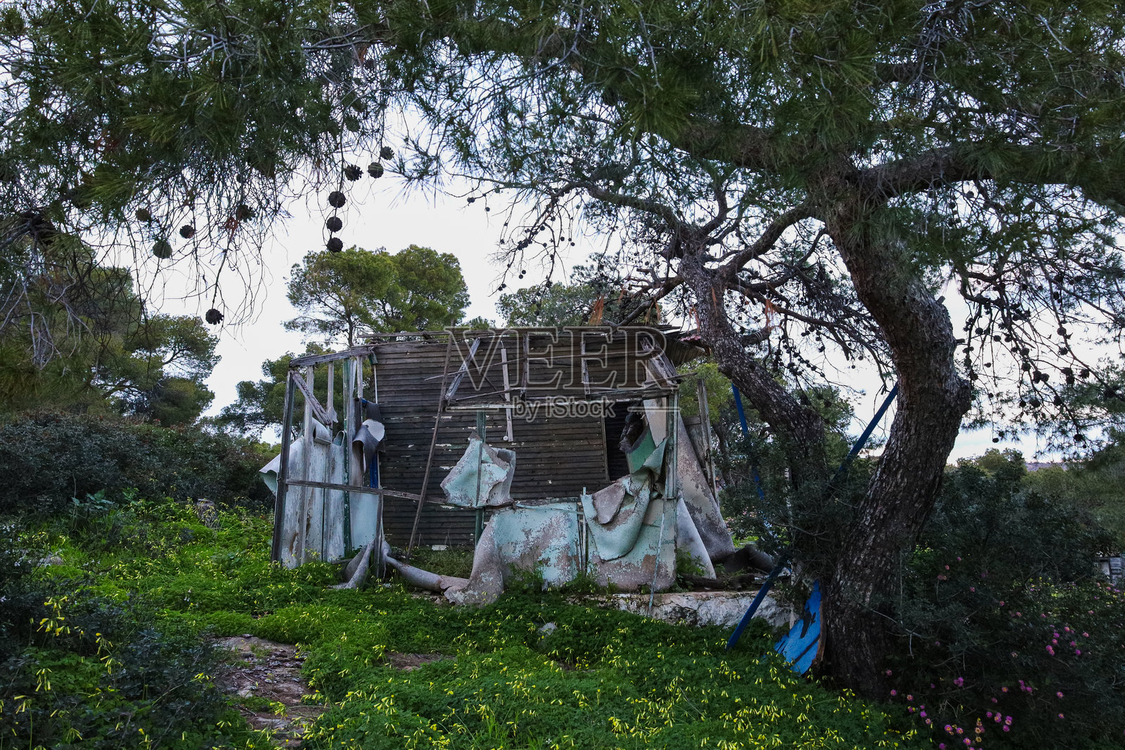 帕拉格克斯海滩上的一座破旧的房子照片摄影图片