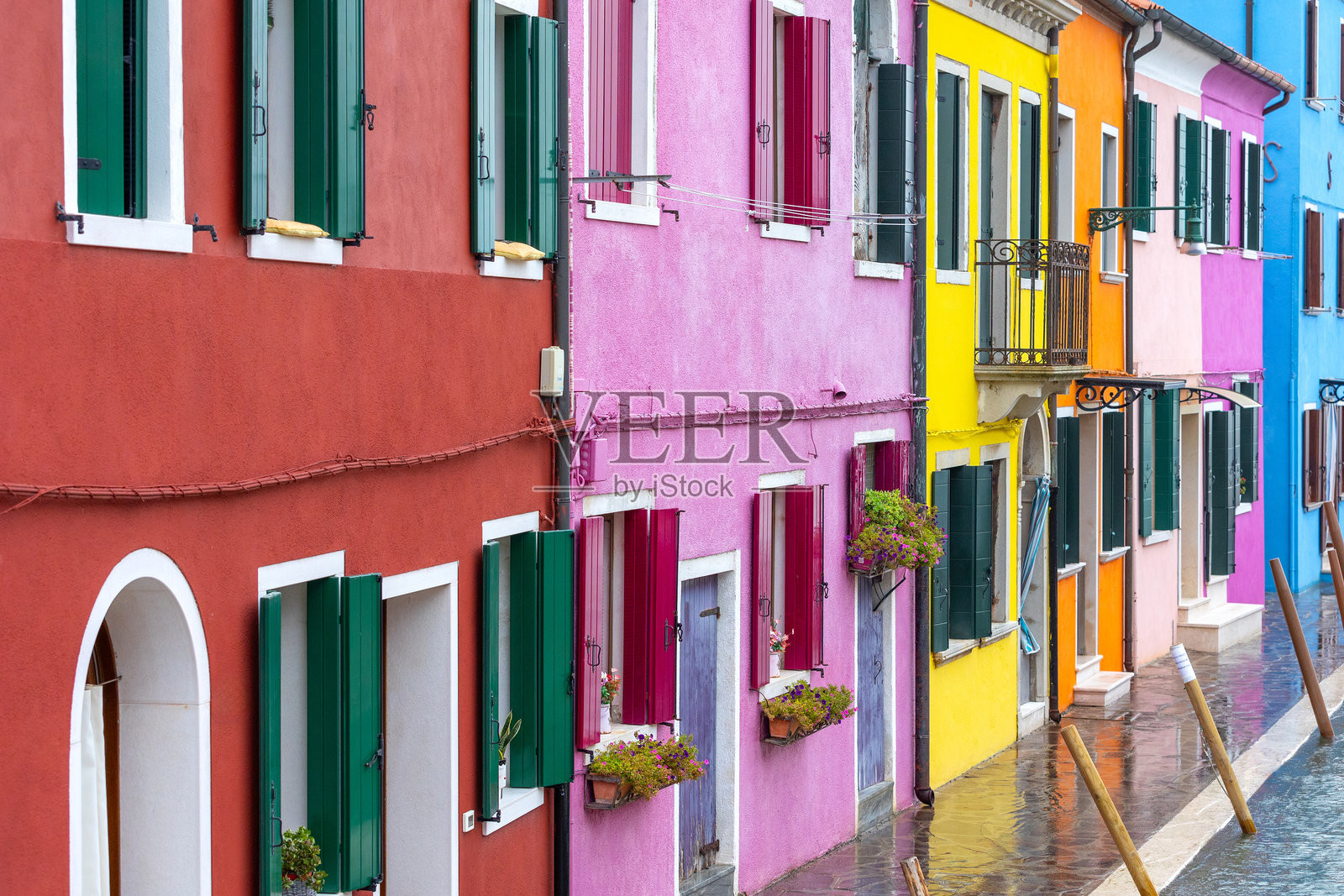 意大利布拉诺五彩斑斓的房屋街景照片摄影图片