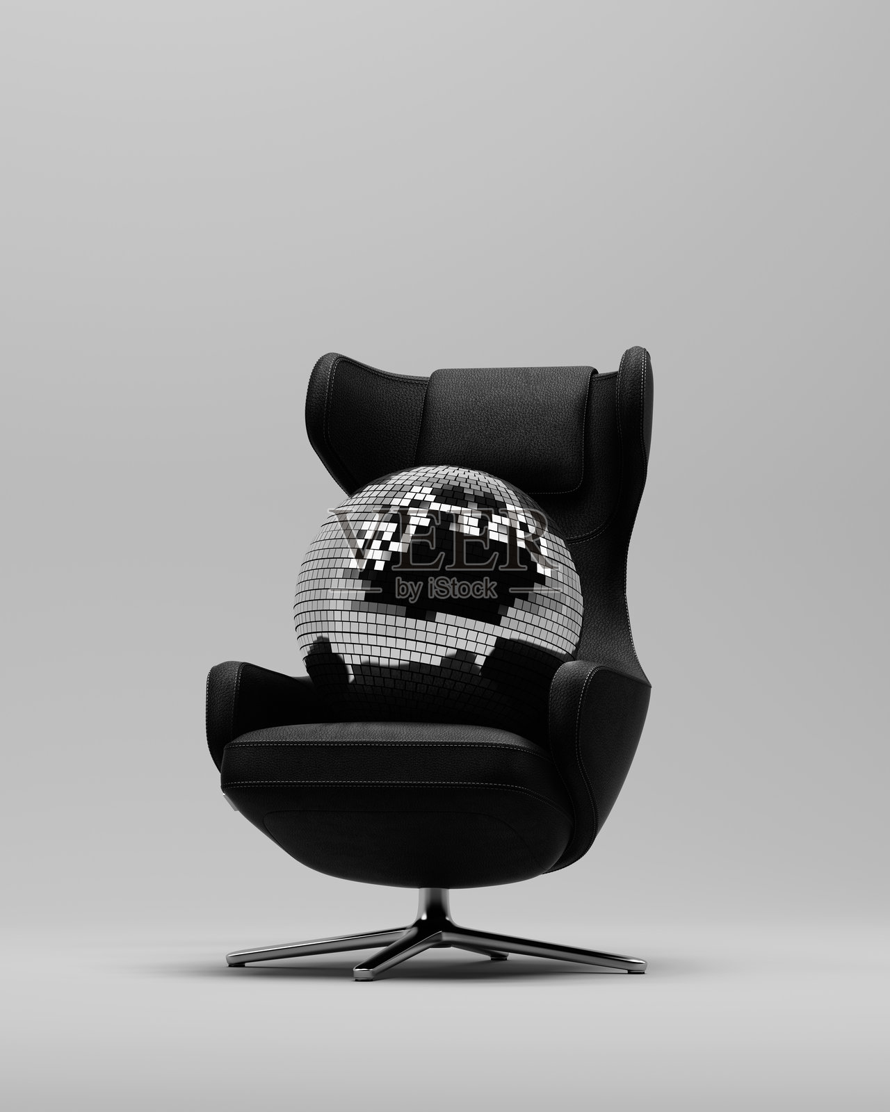 黑白休闲椅与迪斯科闪光球，时尚现代复古光亮当代风格照片摄影图片