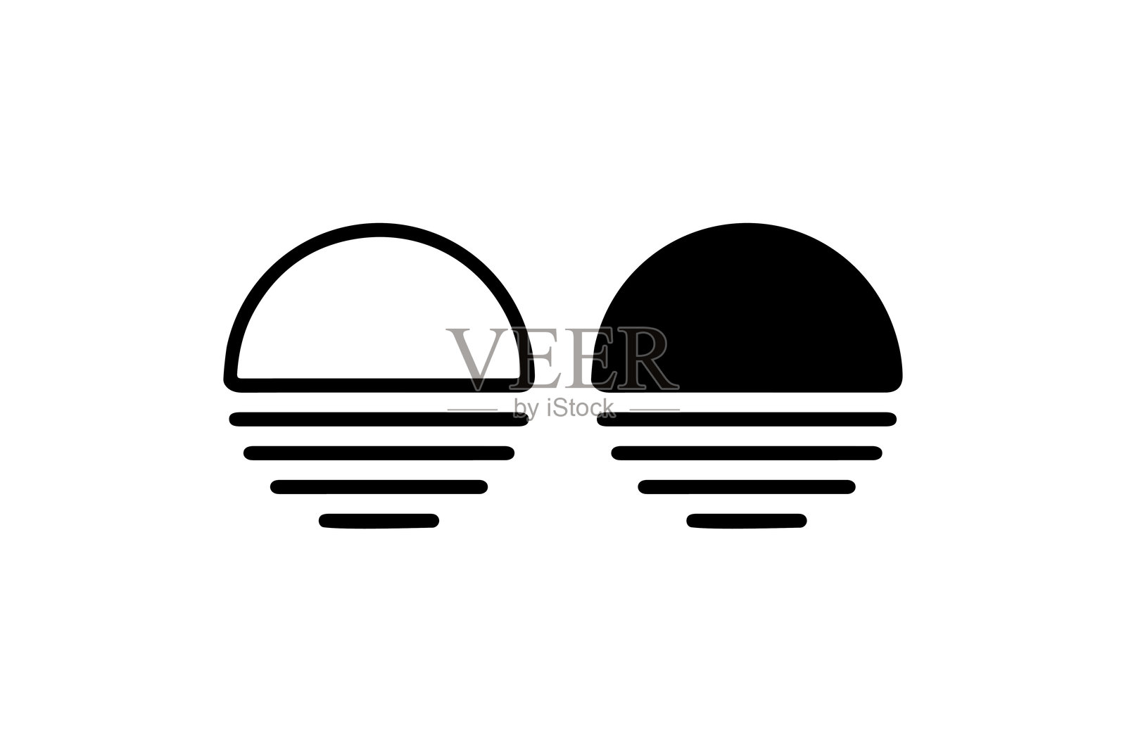 极简风格的日落图标与地平线线条插画图片素材