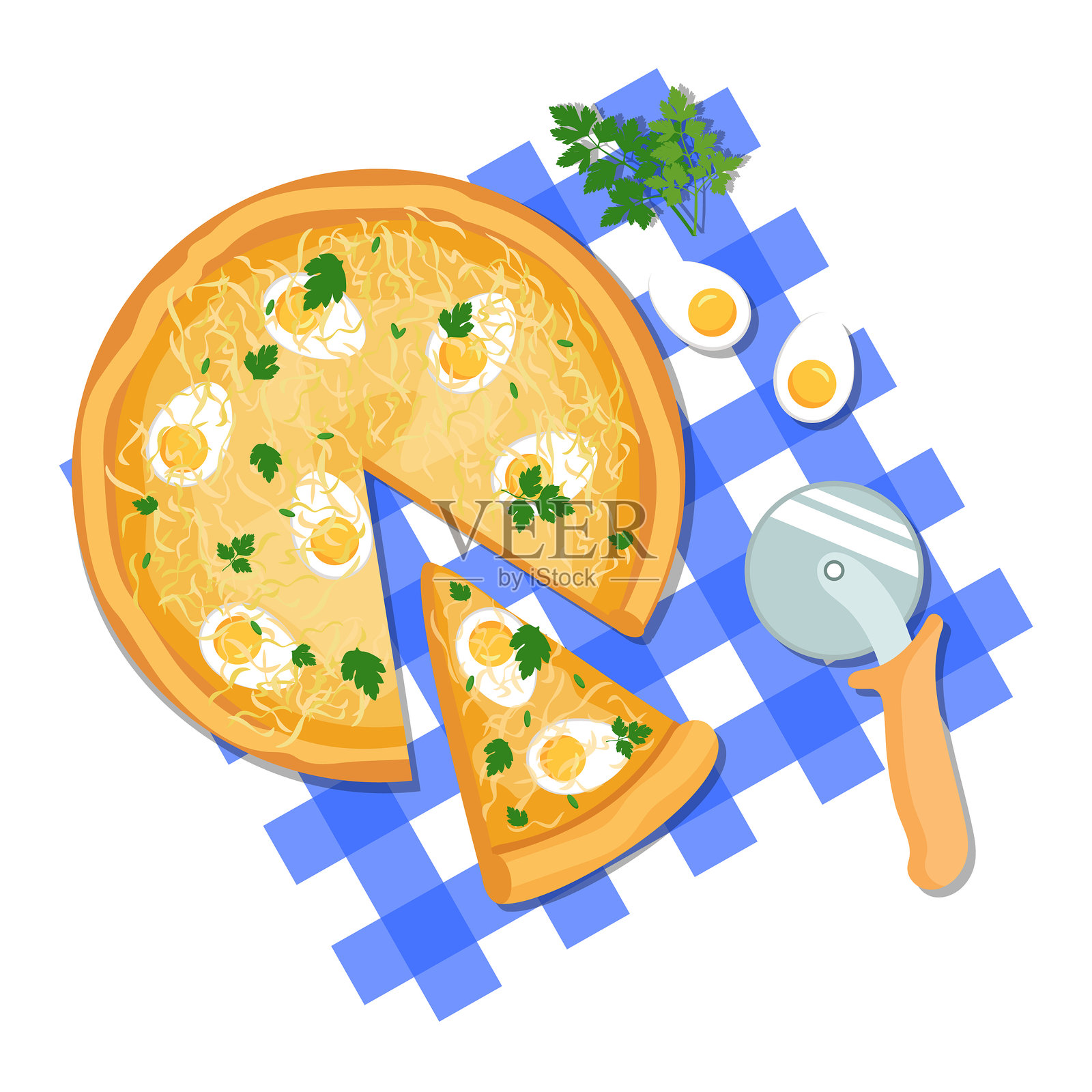 切好的比萨饼和一片比萨饼的矢量插图插画图片素材